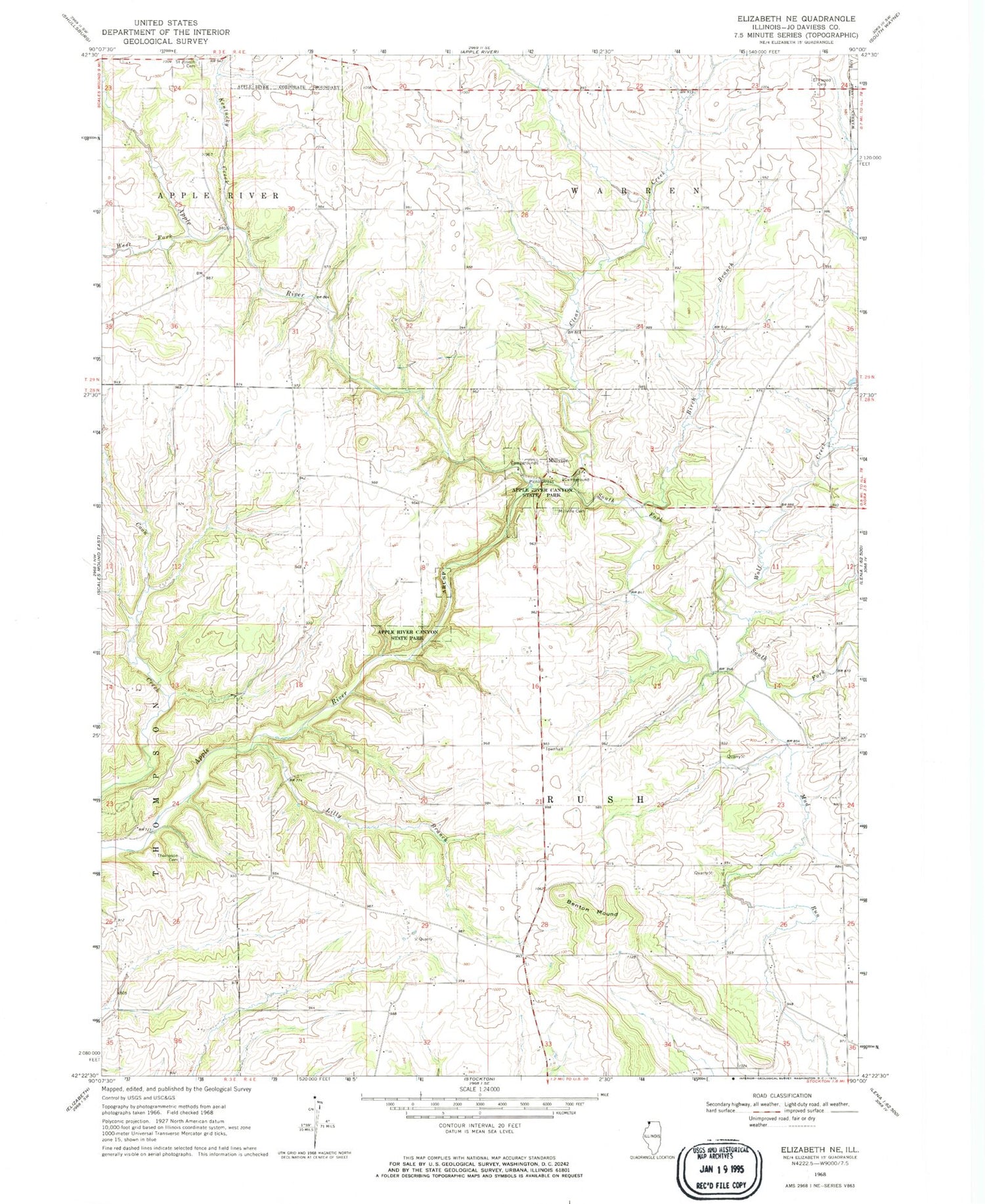 Classic USGS Elizabeth NE Illinois 7.5'x7.5' Topo Map Image