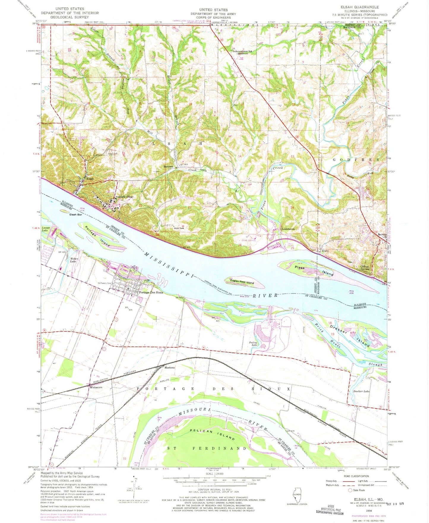 Classic USGS Elsah Illinois 7.5'x7.5' Topo Map Image