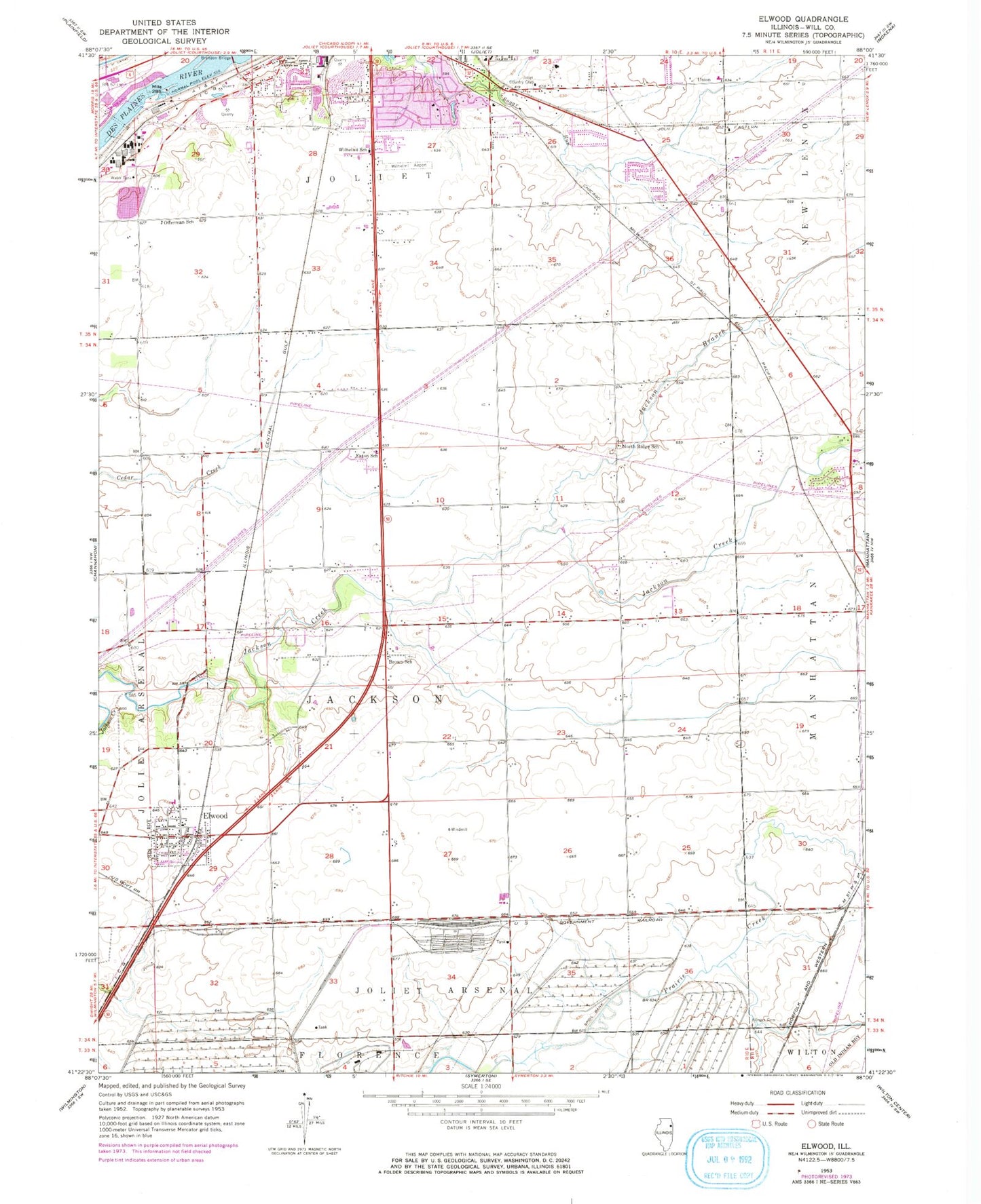 Classic USGS Elwood Illinois 7.5'x7.5' Topo Map Image