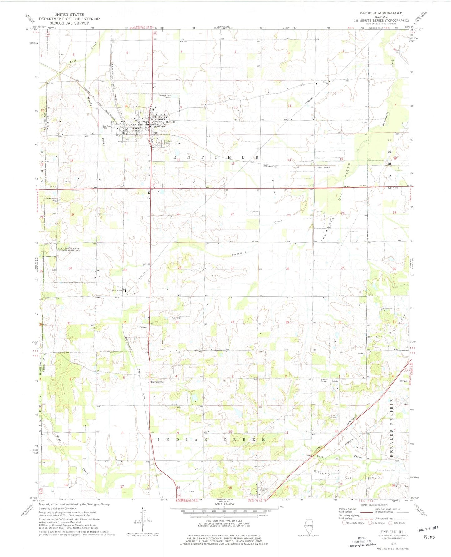 Classic USGS Enfield Illinois 7.5'x7.5' Topo Map Image