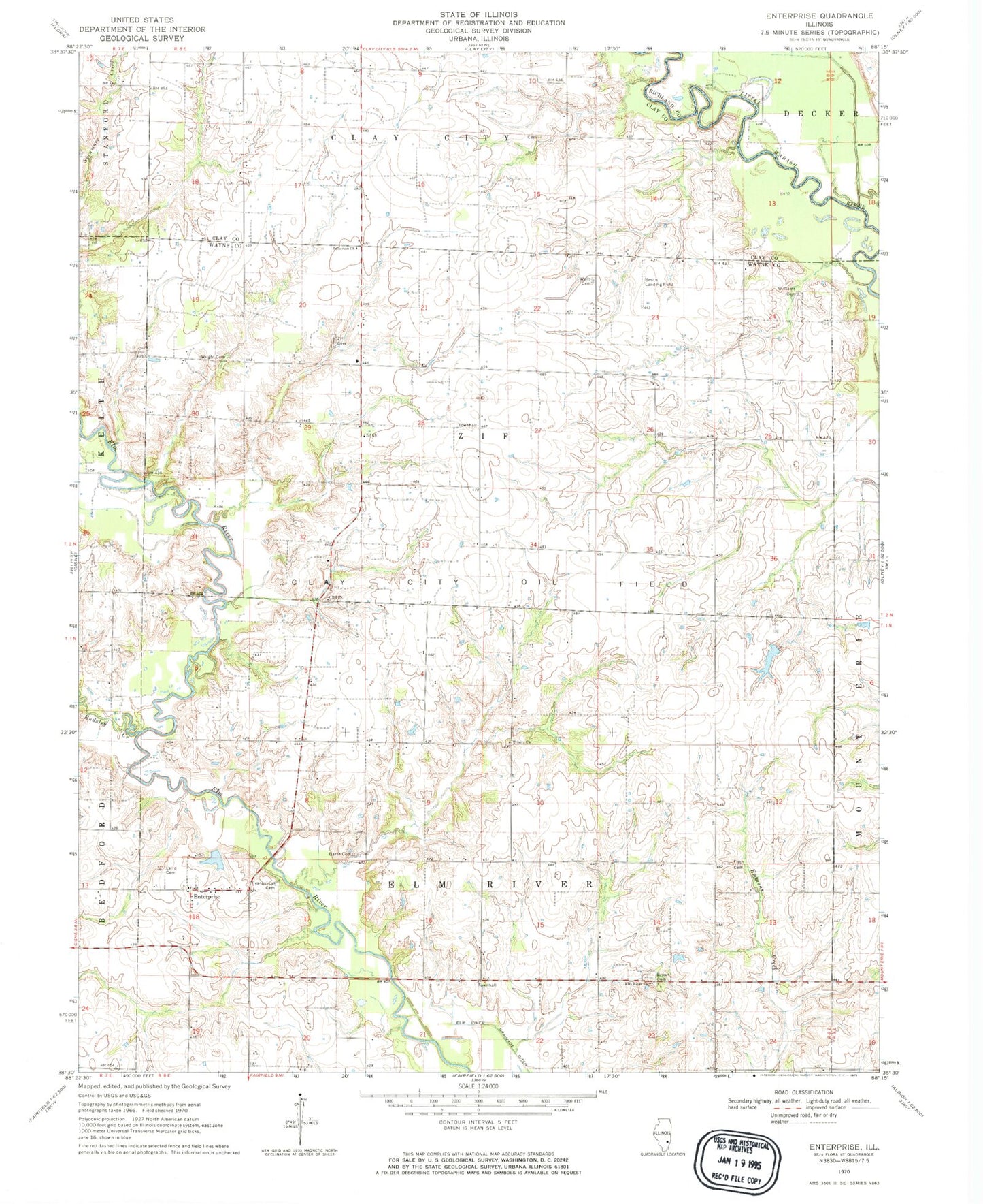 Classic USGS Enterprise Illinois 7.5'x7.5' Topo Map Image