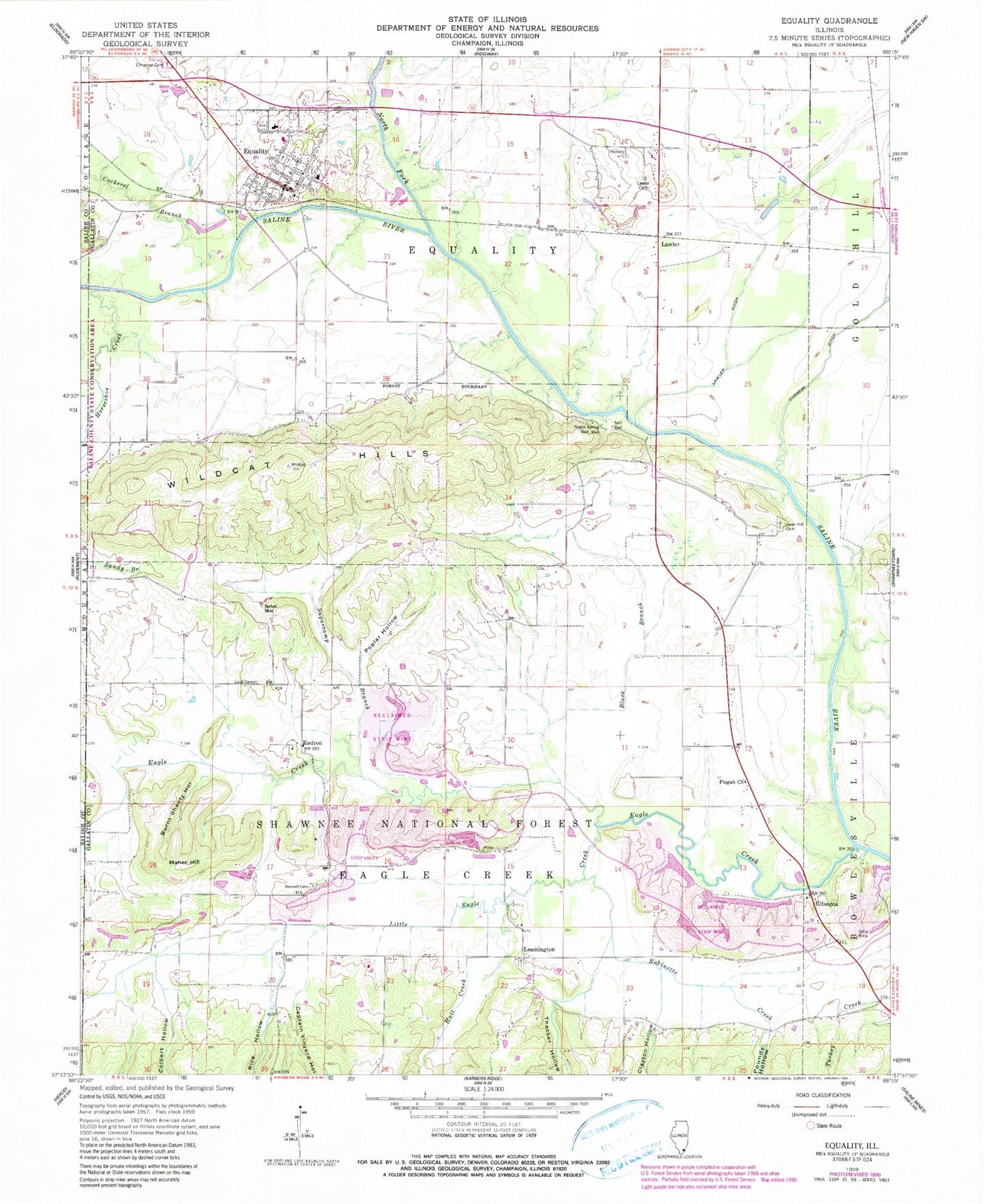 Classic USGS Equality Illinois 7.5'x7.5' Topo Map Image