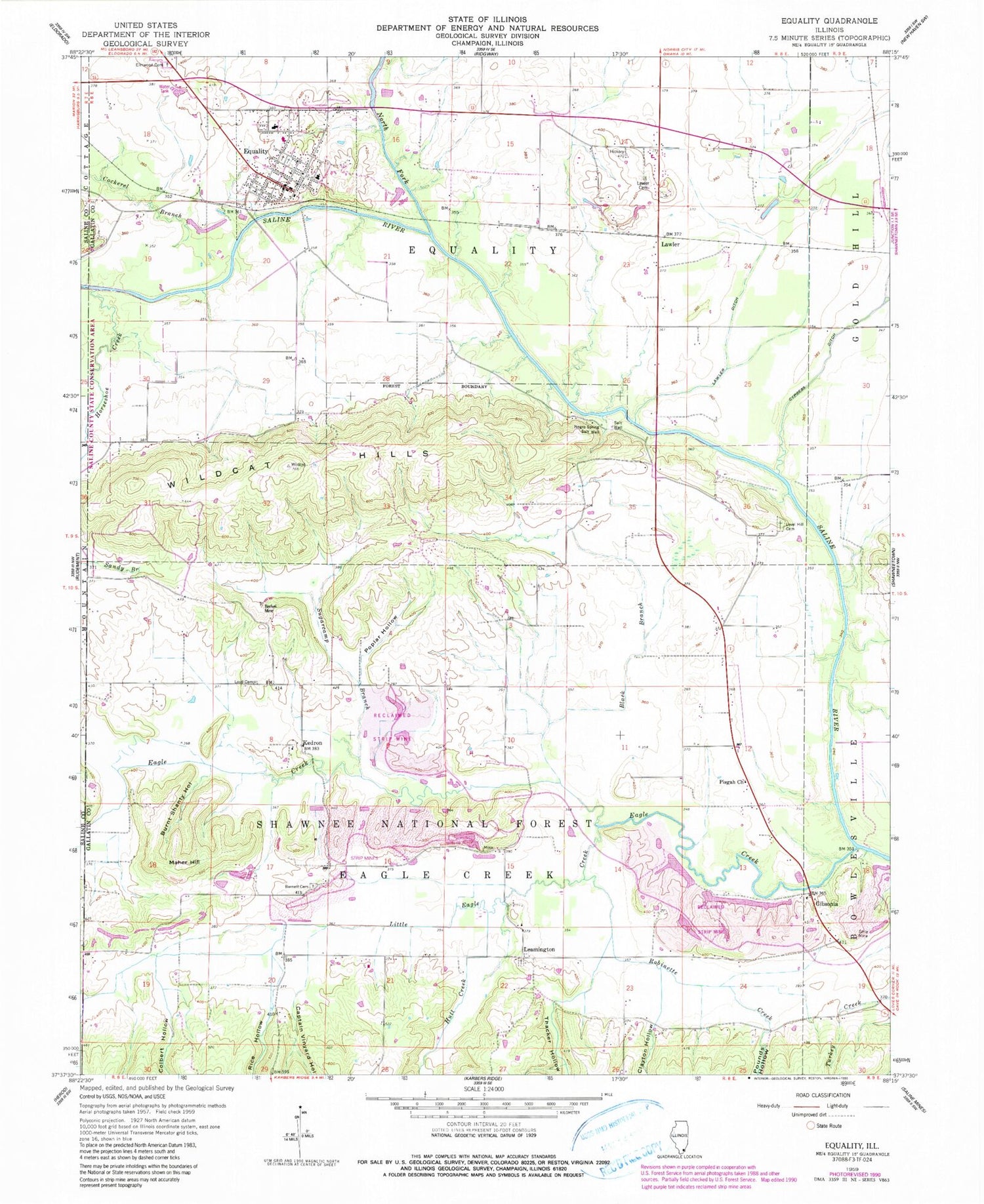 Classic USGS Equality Illinois 7.5'x7.5' Topo Map Image