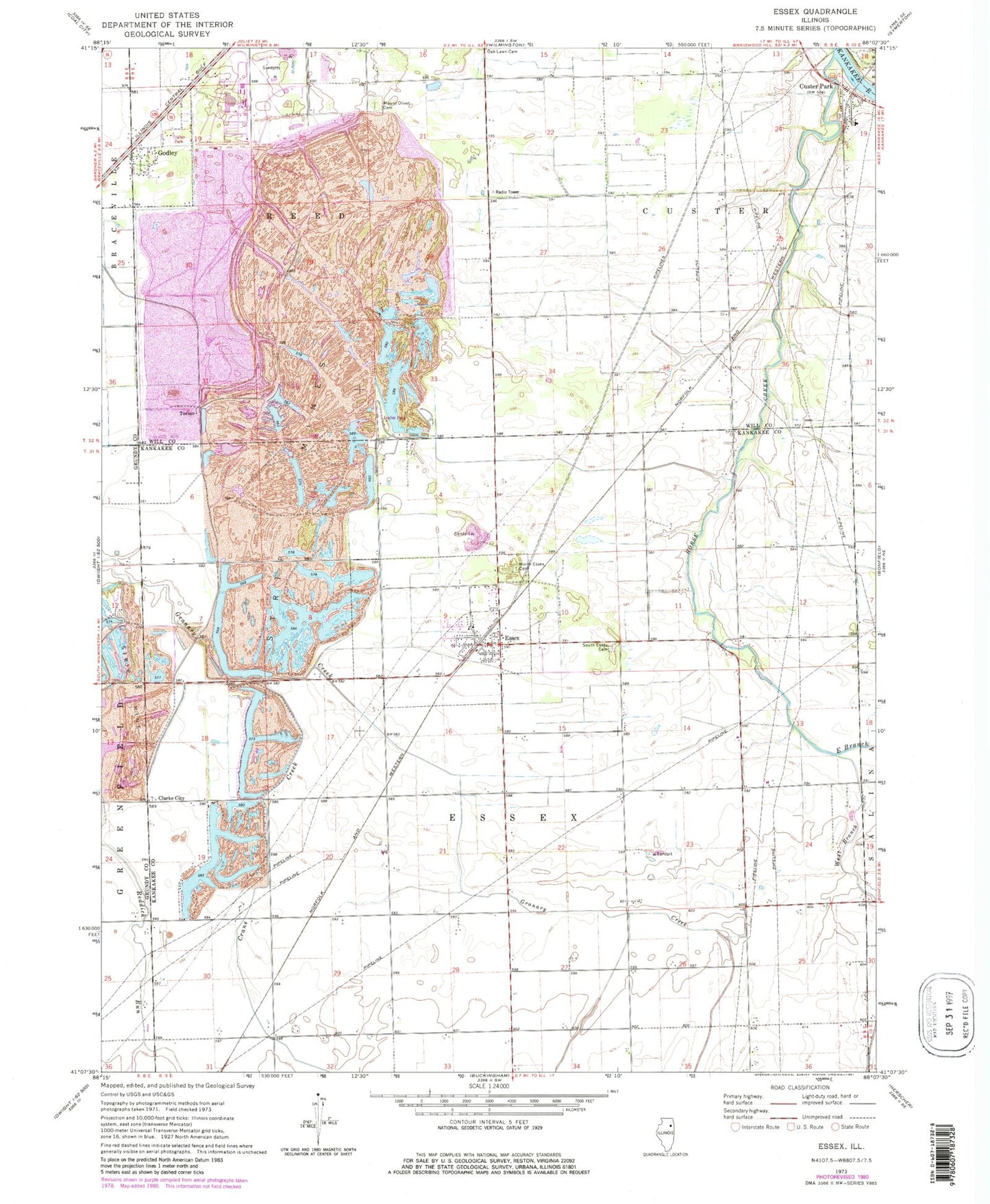 Classic USGS Essex Illinois 7.5'x7.5' Topo Map Image