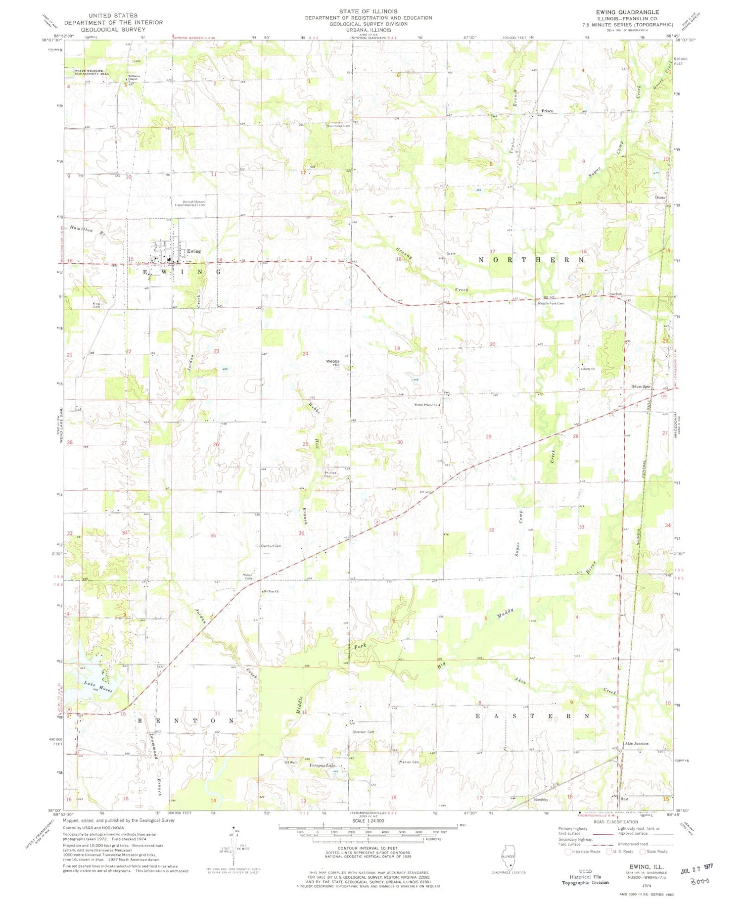 Classic USGS Ewing Illinois 7.5'x7.5' Topo Map Image