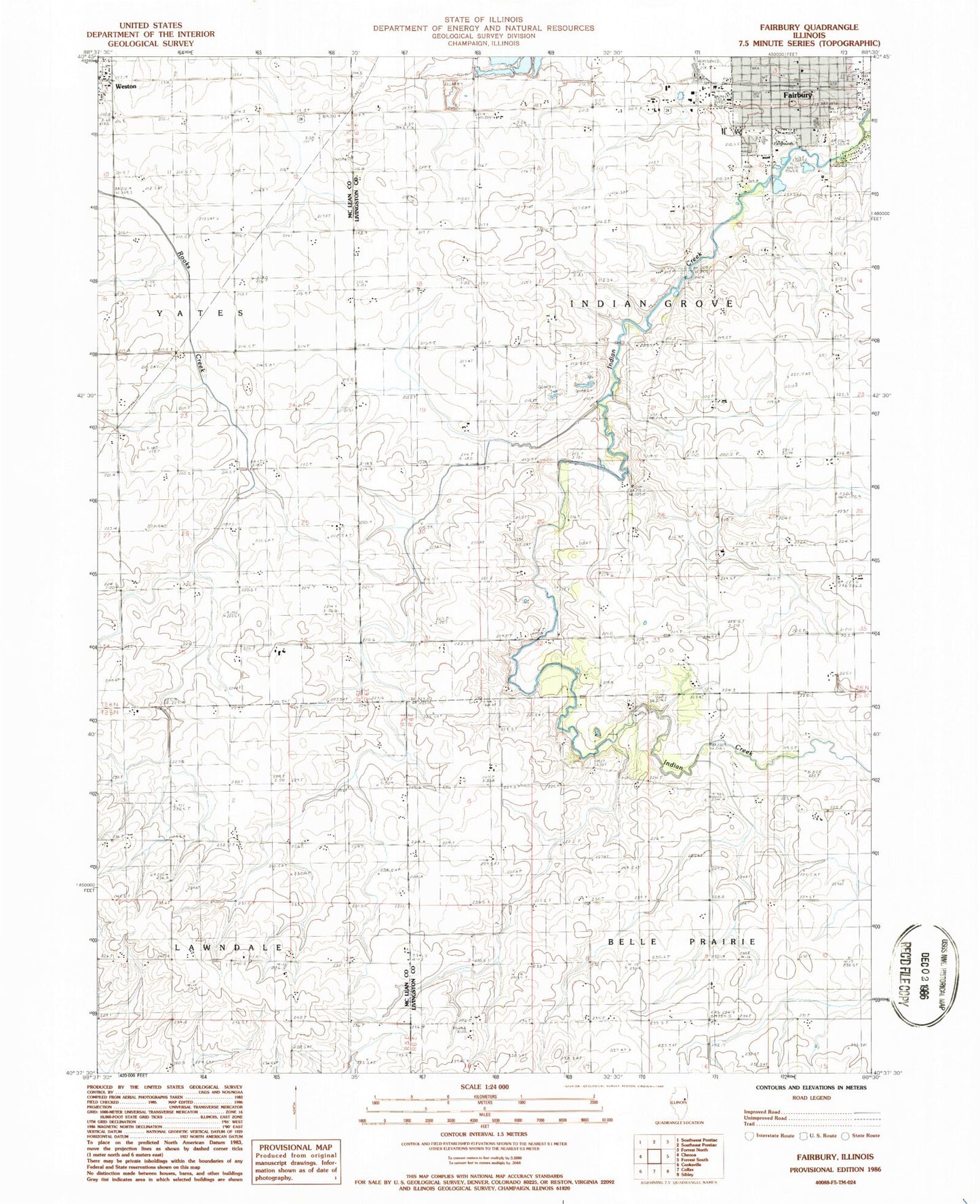 Classic USGS Fairbury Illinois 7.5'x7.5' Topo Map Image