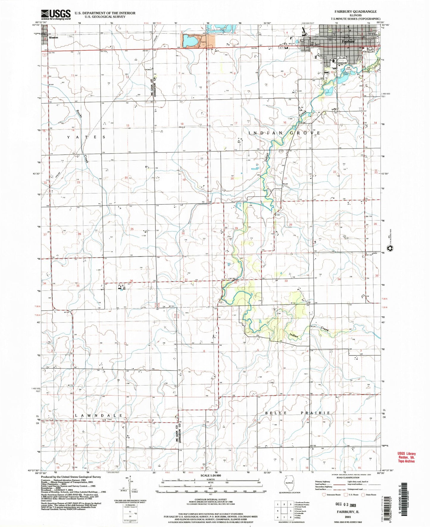 Classic USGS Fairbury Illinois 7.5'x7.5' Topo Map Image