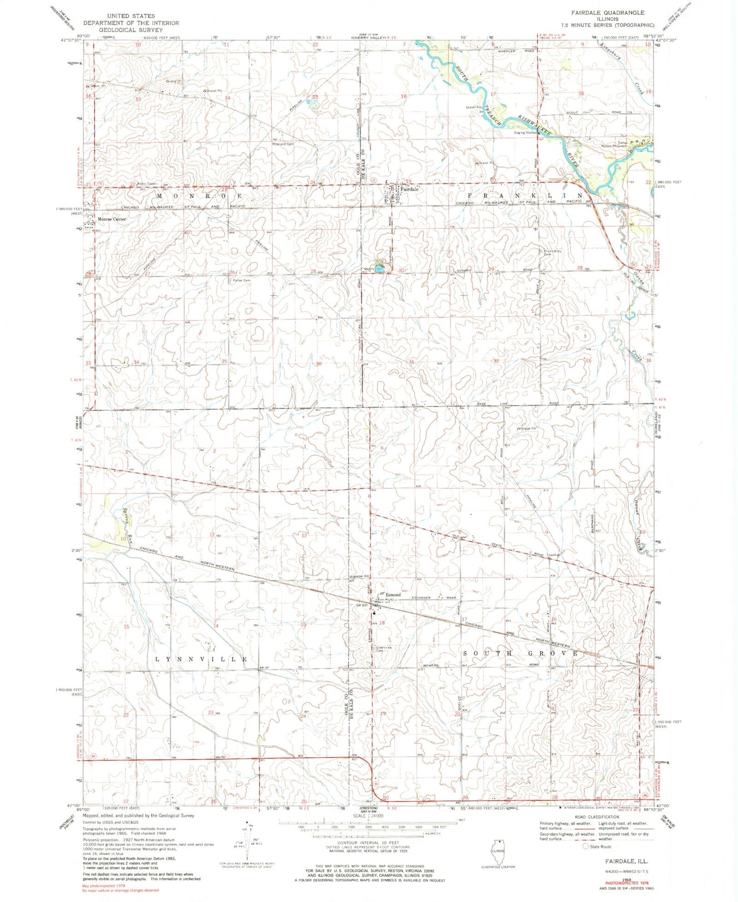 Classic USGS Fairdale Illinois 7.5'x7.5' Topo Map Image