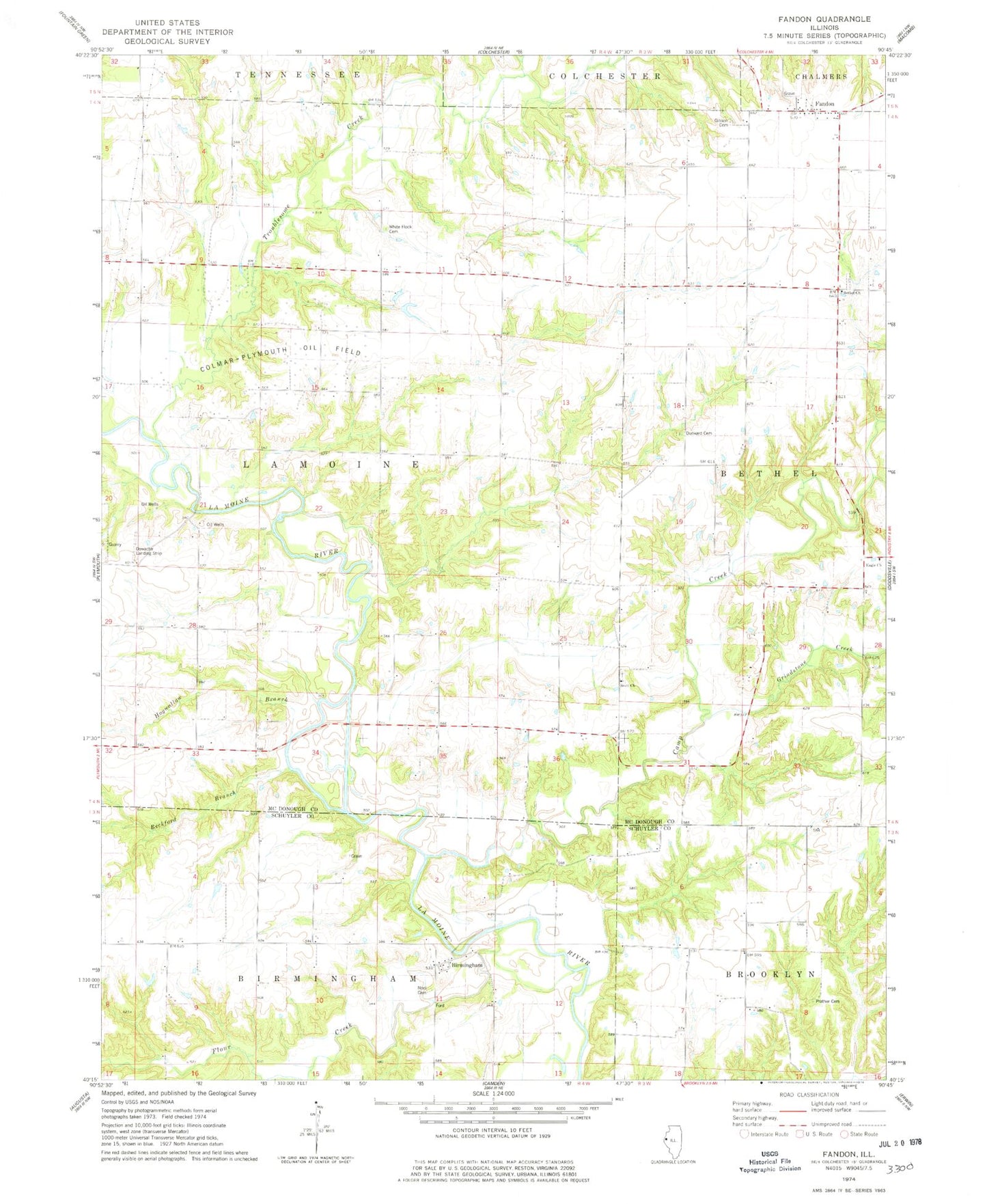 Classic USGS Fandon Illinois 7.5'x7.5' Topo Map Image