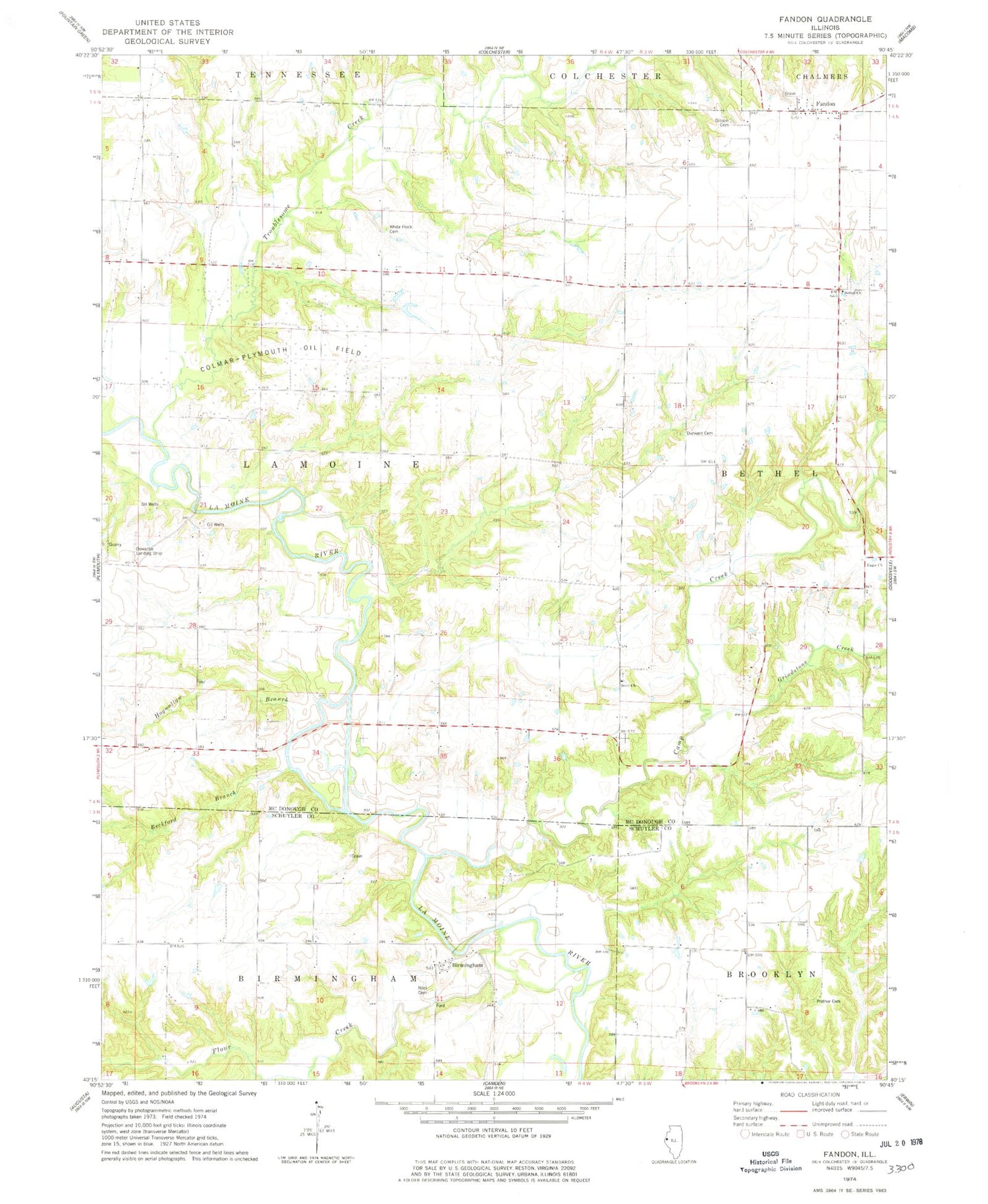 Classic USGS Fandon Illinois 7.5'x7.5' Topo Map Image