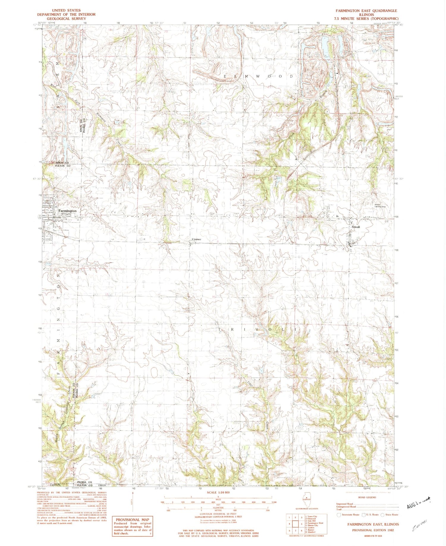 Classic USGS Farmington East Illinois 7.5'x7.5' Topo Map Image