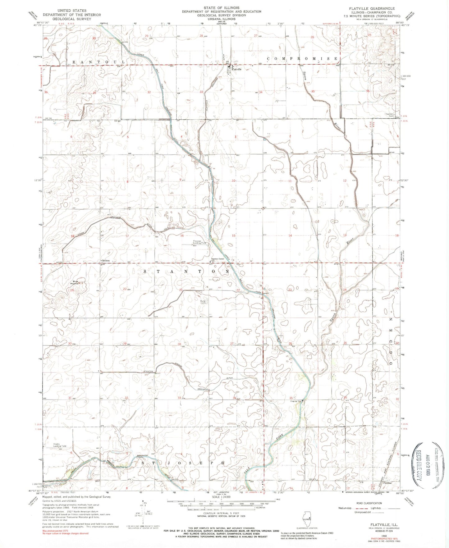 Classic USGS Flatville Illinois 7.5'x7.5' Topo Map Image