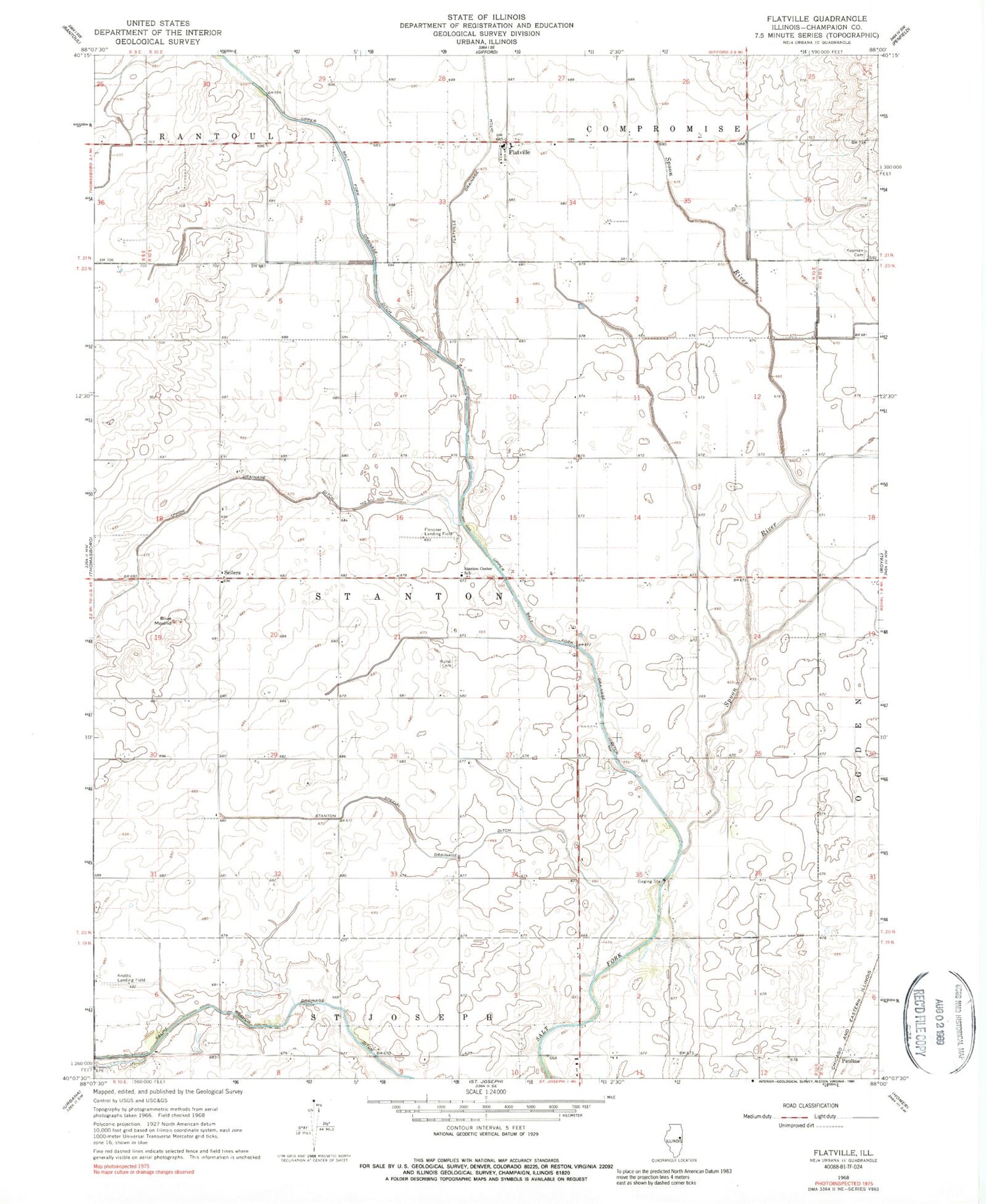 Classic USGS Flatville Illinois 7.5'x7.5' Topo Map Image