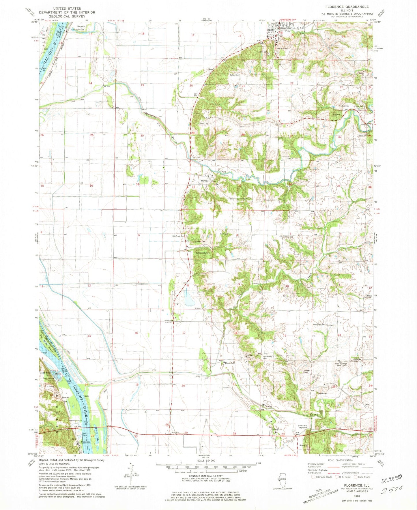 Classic USGS Florence Illinois 7.5'x7.5' Topo Map Image