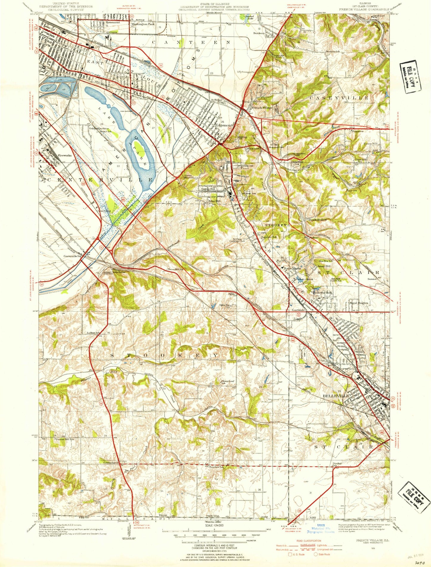 Classic USGS French Village Illinois 7.5'x7.5' Topo Map Image