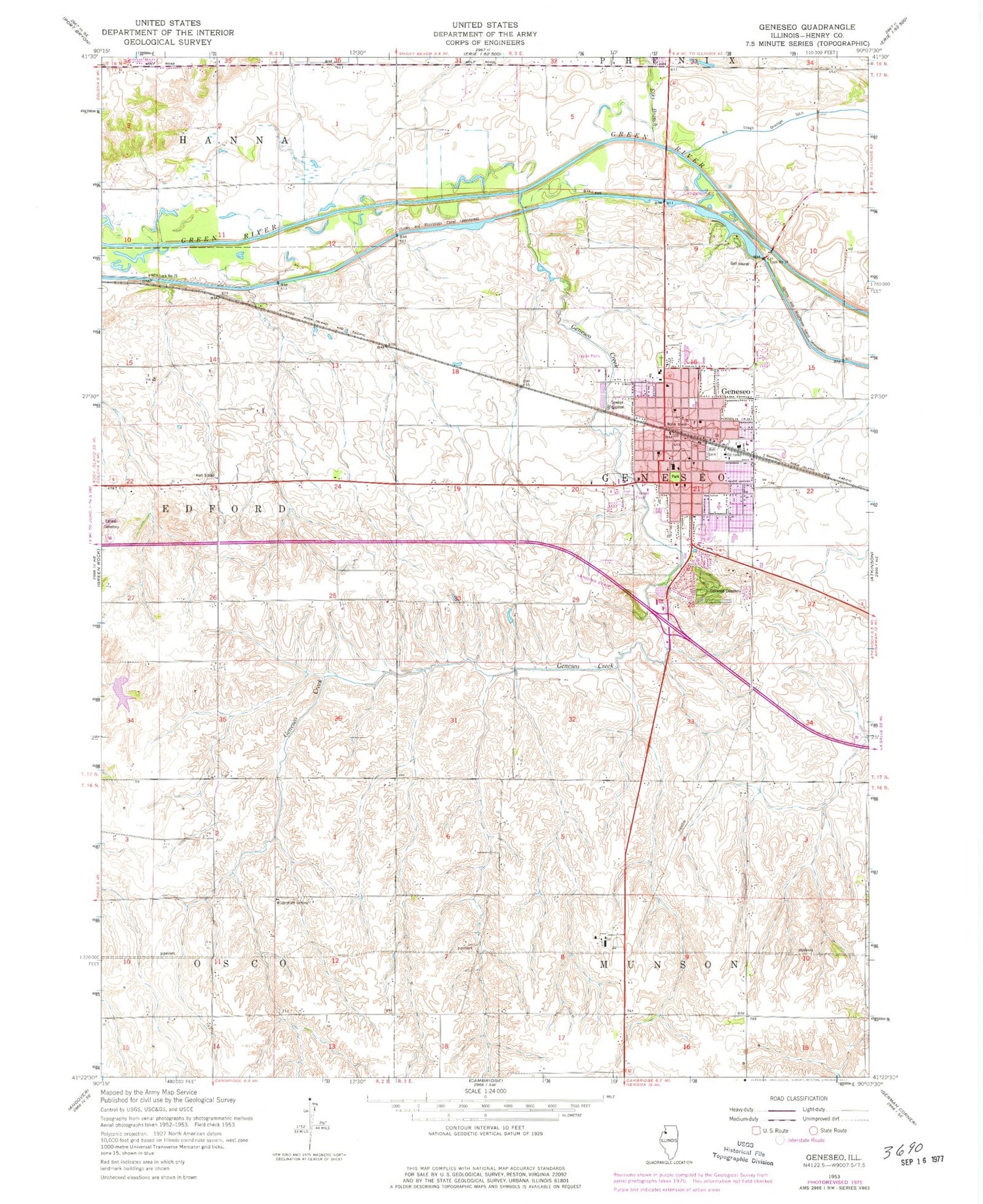 Classic USGS Geneseo Illinois 7.5'x7.5' Topo Map Image