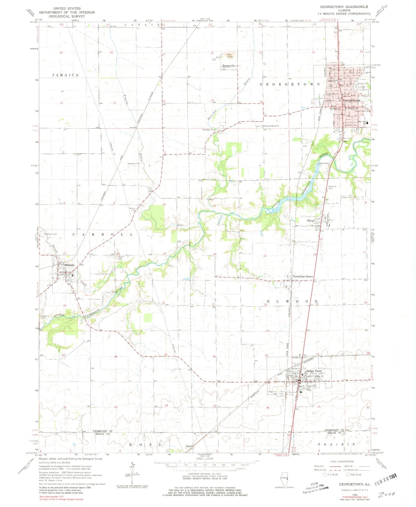 Classic USGS Georgetown Illinois 7.5'x7.5' Topo Map Image