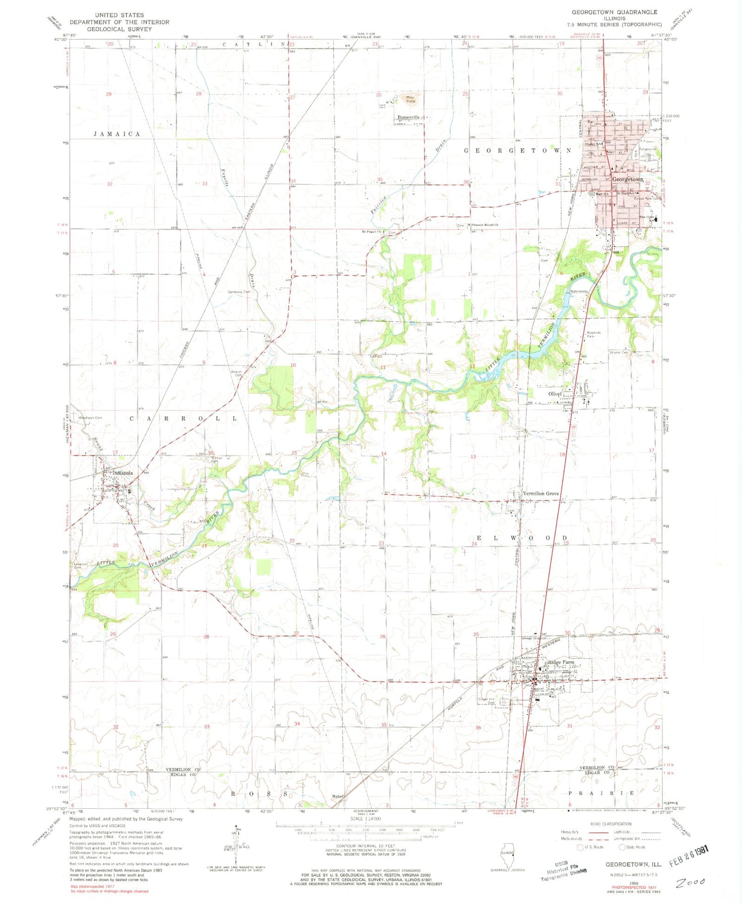 Classic USGS Georgetown Illinois 7.5'x7.5' Topo Map Image