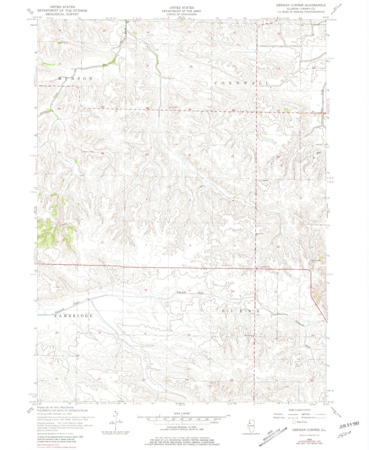 Classic USGS German Corner Illinois 7.5'x7.5' Topo Map Image