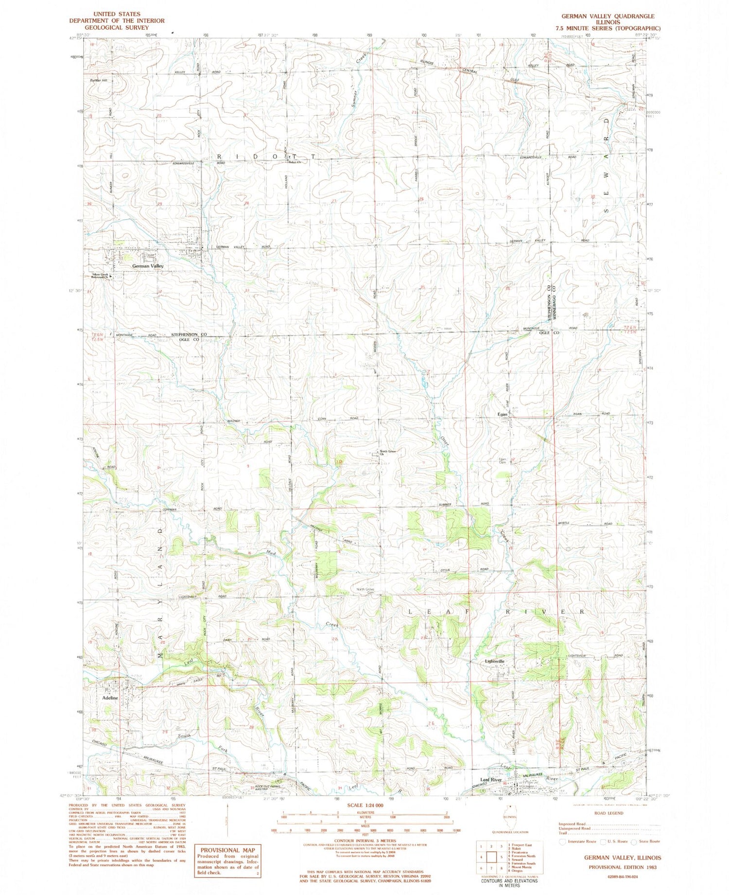 Classic USGS German Valley Illinois 7.5'x7.5' Topo Map Image