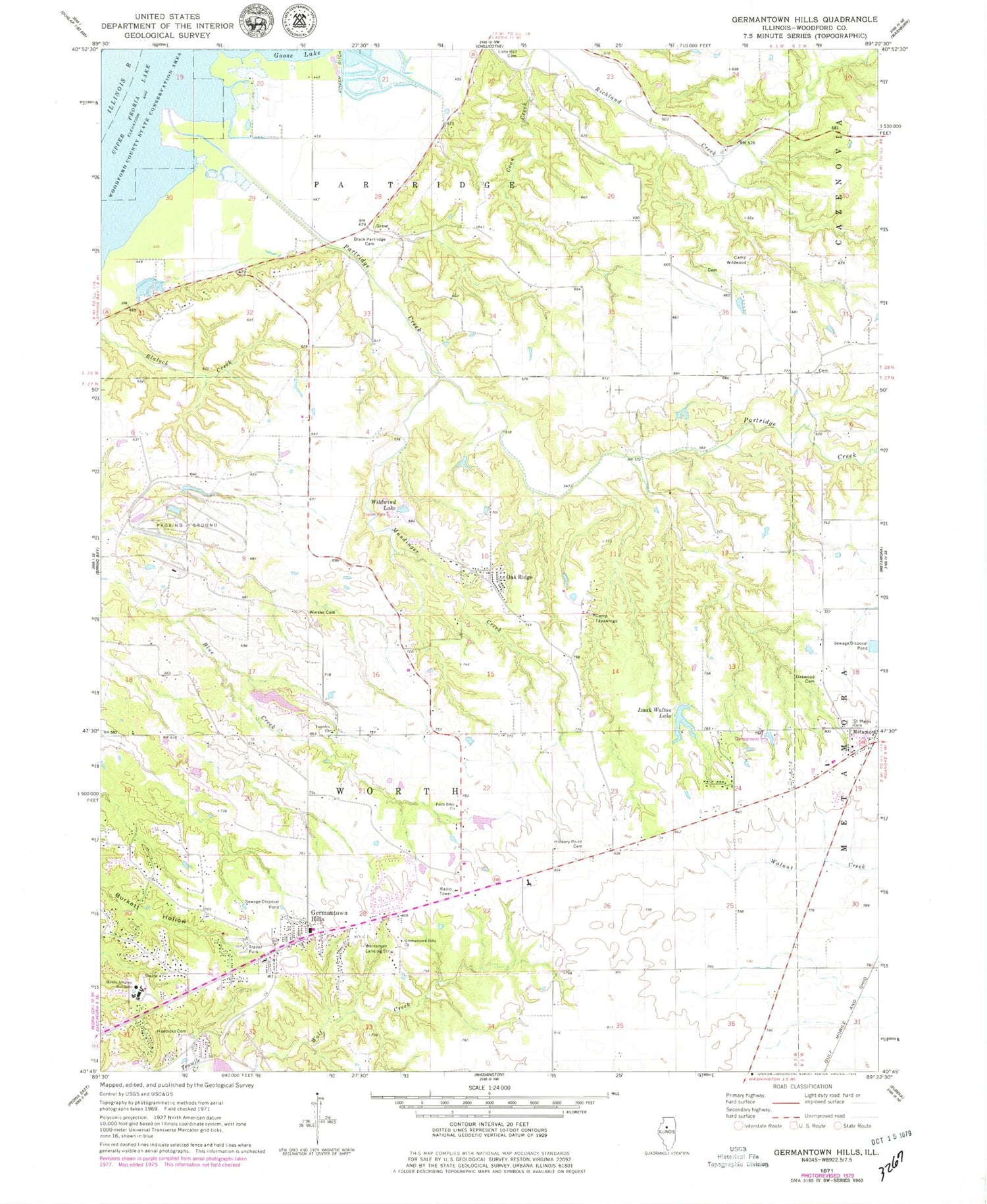 Classic USGS Germantown Hills Illinois 7.5'x7.5' Topo Map Image
