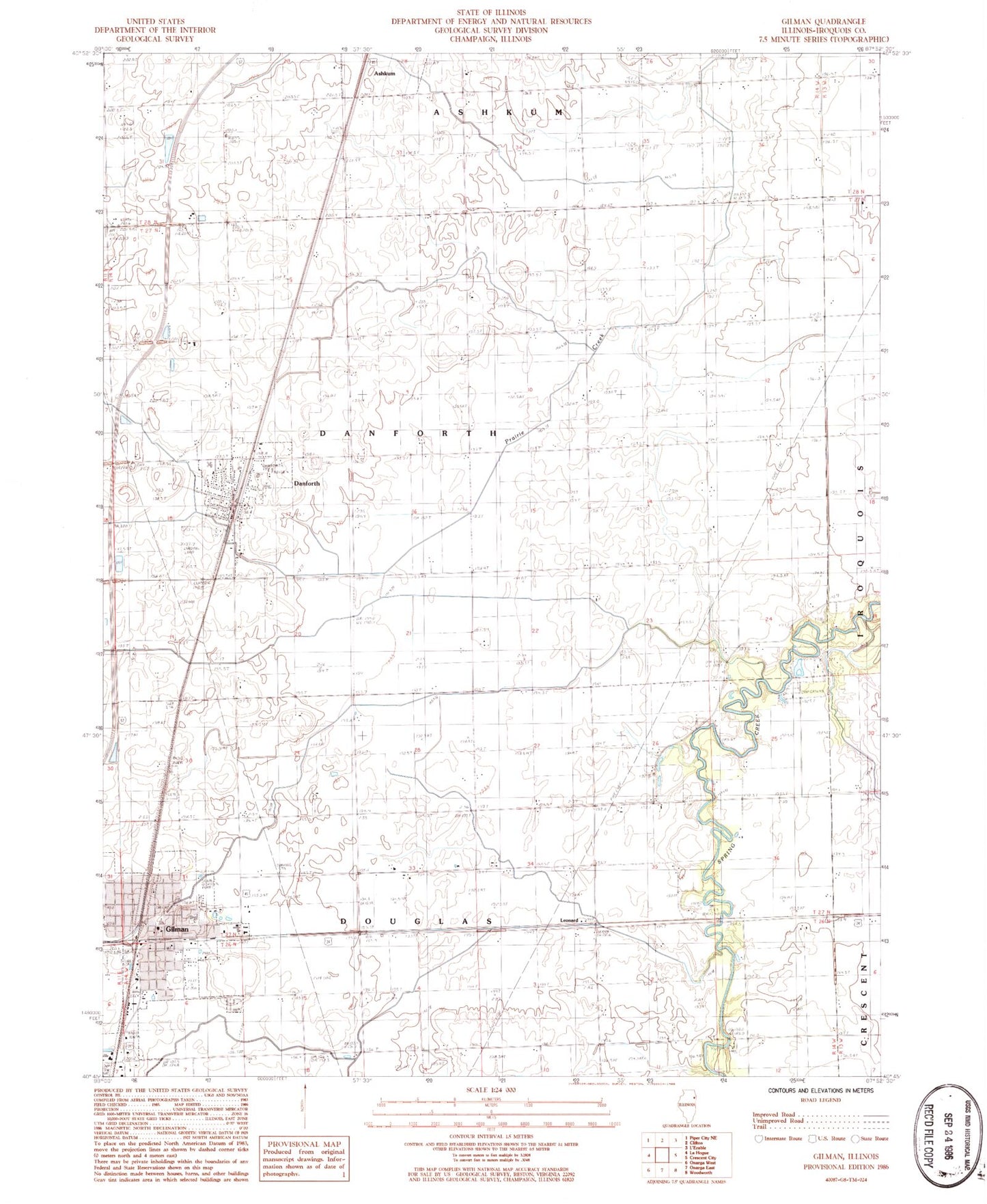 Classic USGS Gilman Illinois 7.5'x7.5' Topo Map Image