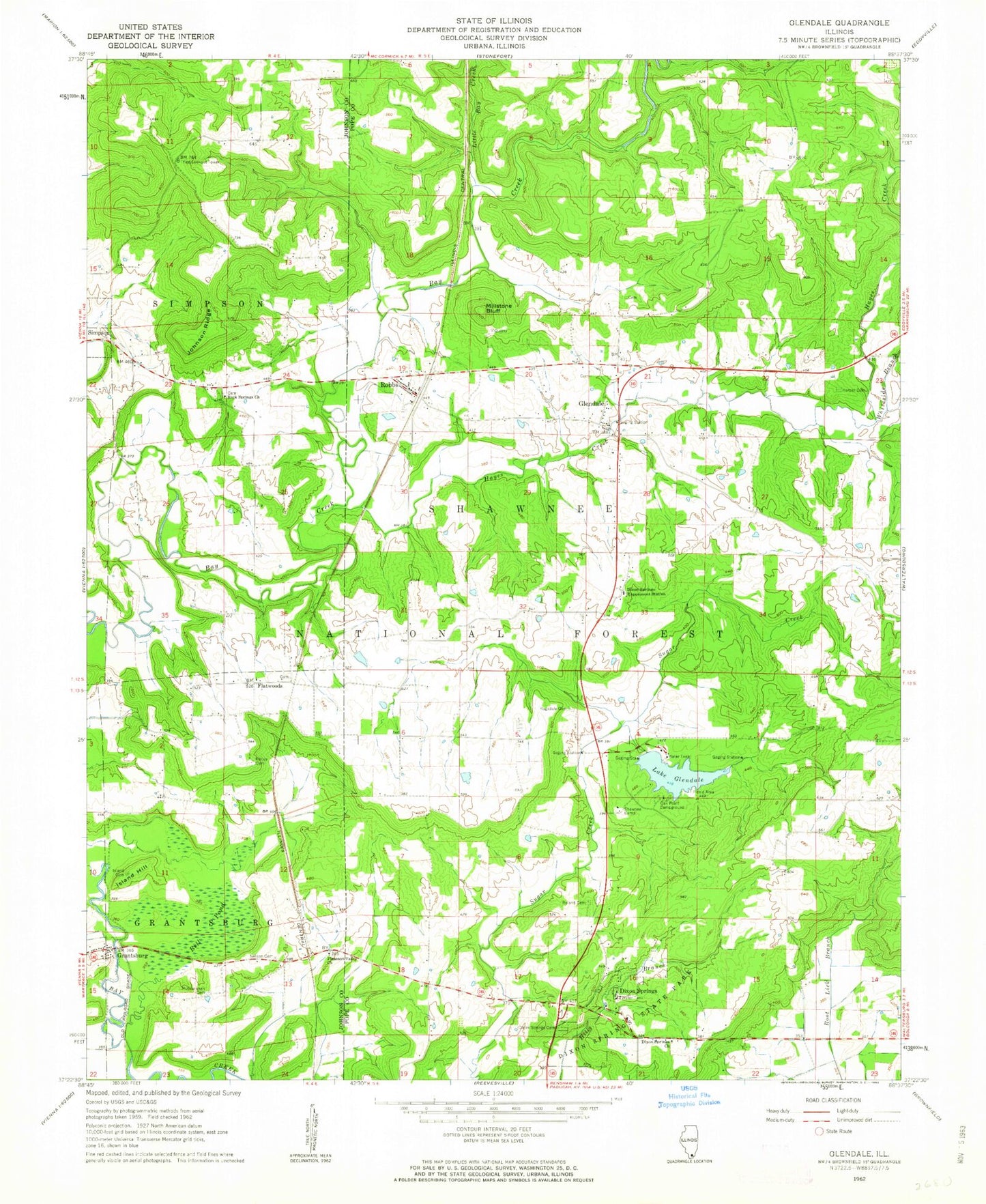 Classic USGS Glendale Illinois 7.5'x7.5' Topo Map Image
