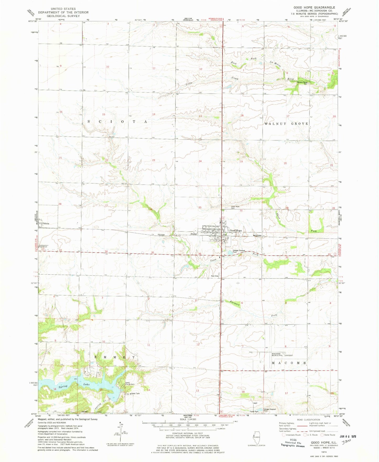 Classic USGS Good Hope Illinois 7.5'x7.5' Topo Map Image