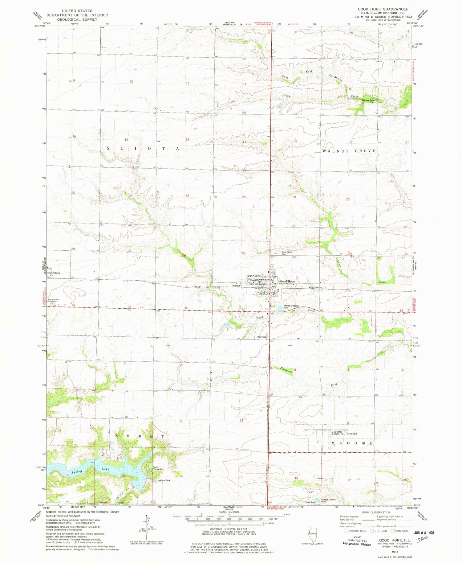 Classic USGS Good Hope Illinois 7.5'x7.5' Topo Map Image