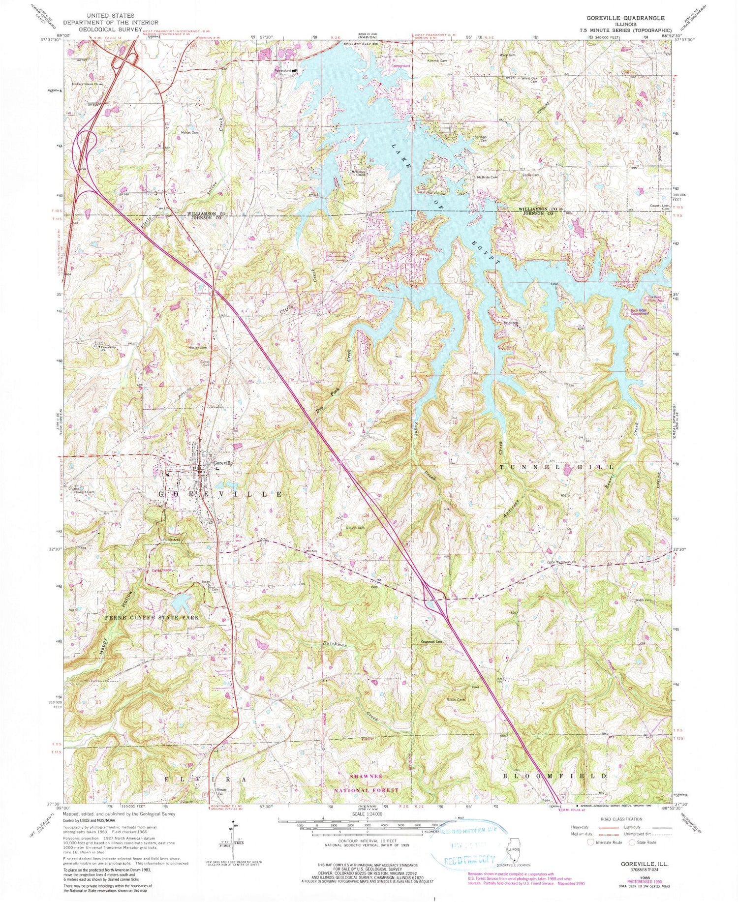 Classic USGS Goreville Illinois 7.5'x7.5' Topo Map Image