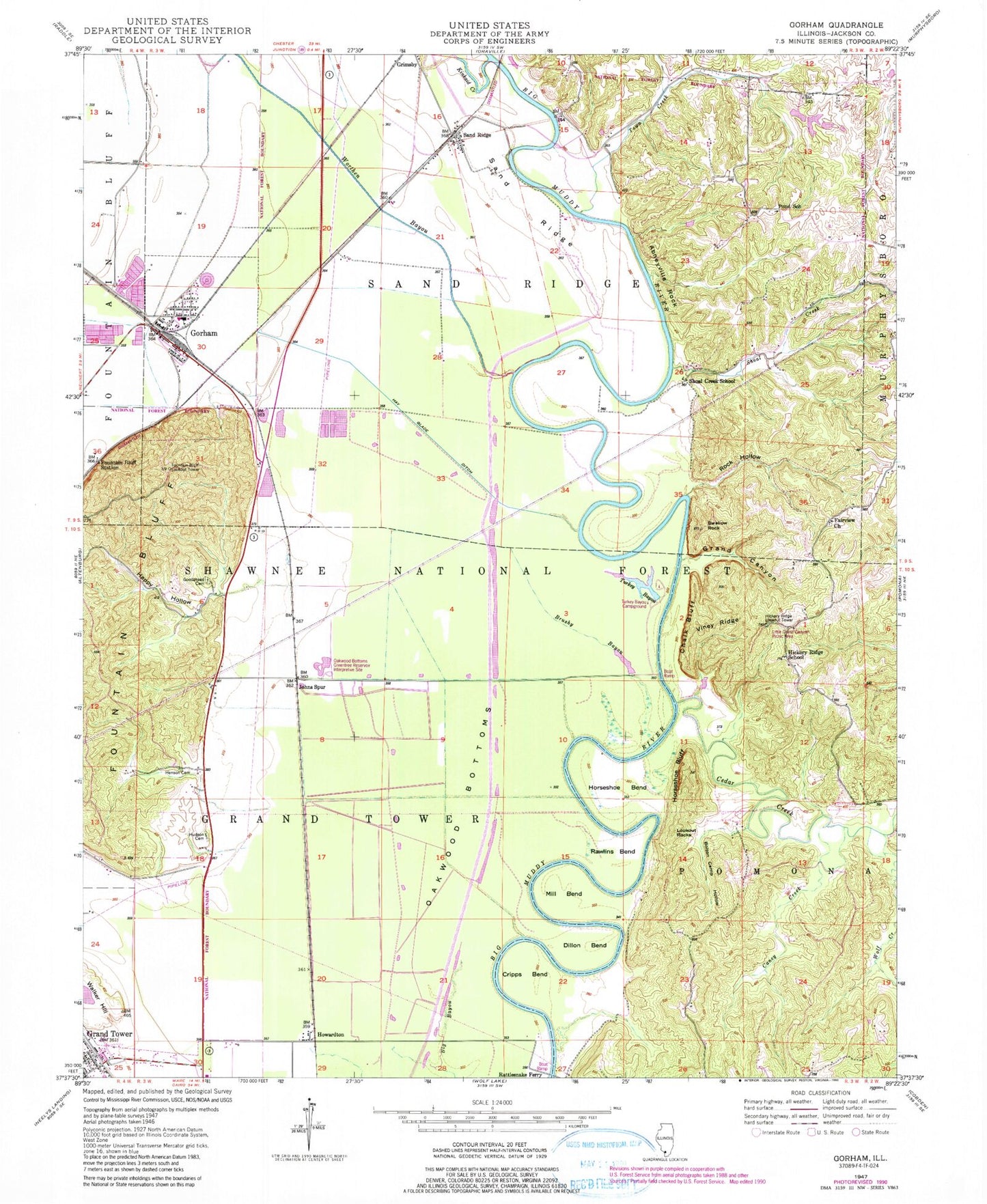 Classic USGS Gorham Illinois 7.5'x7.5' Topo Map Image