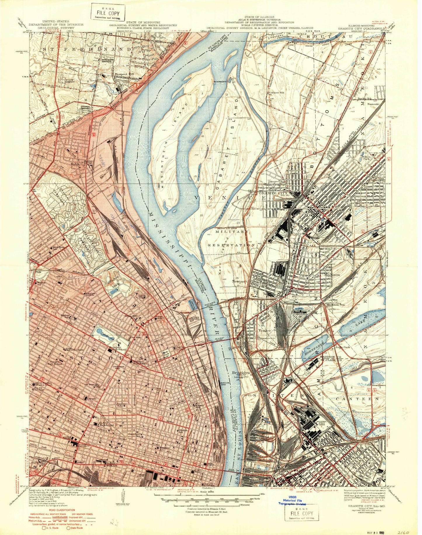 Classic USGS Granite City Illinois 7.5'x7.5' Topo Map Image