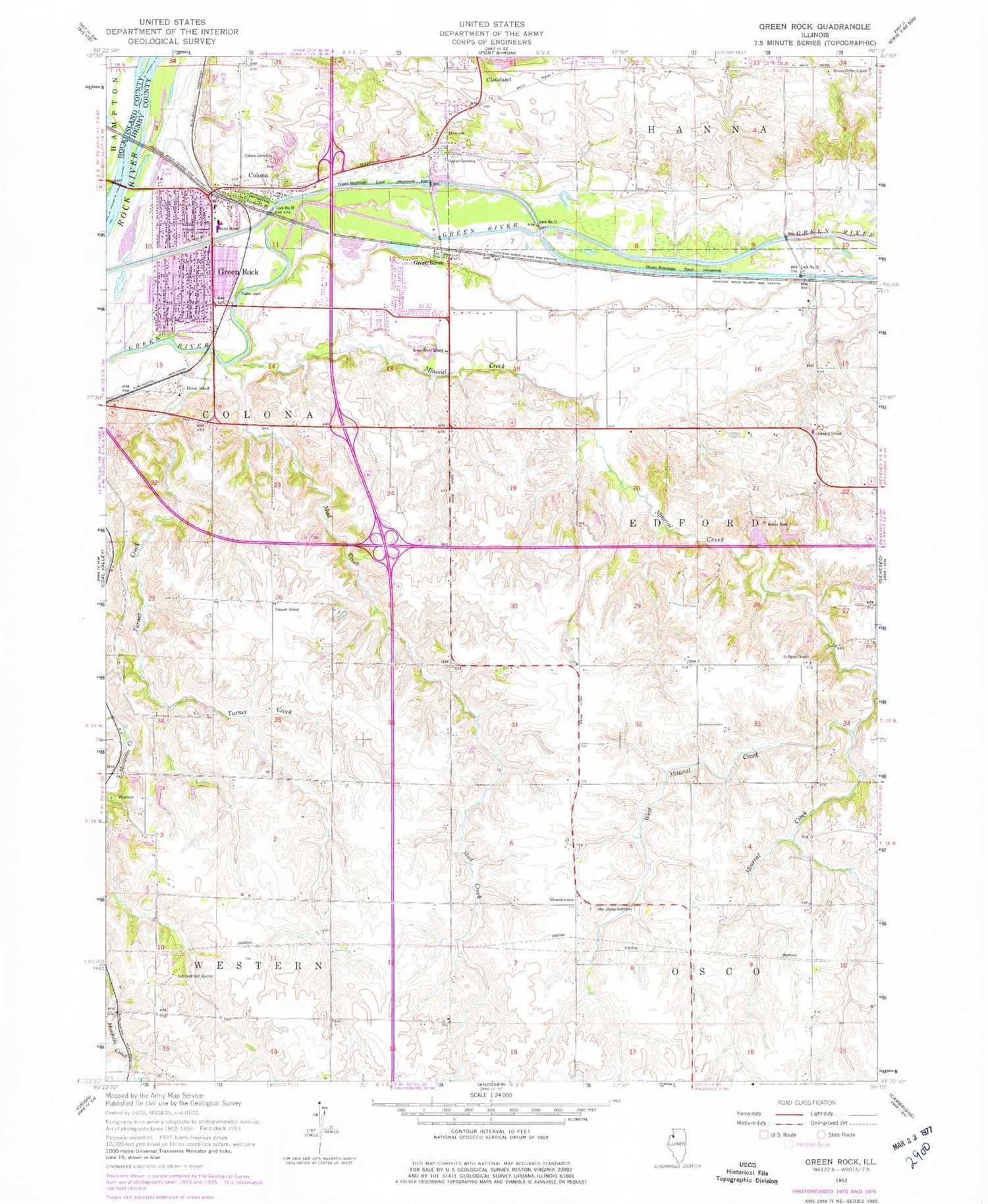 Classic USGS Green Rock Illinois 7.5'x7.5' Topo Map Image