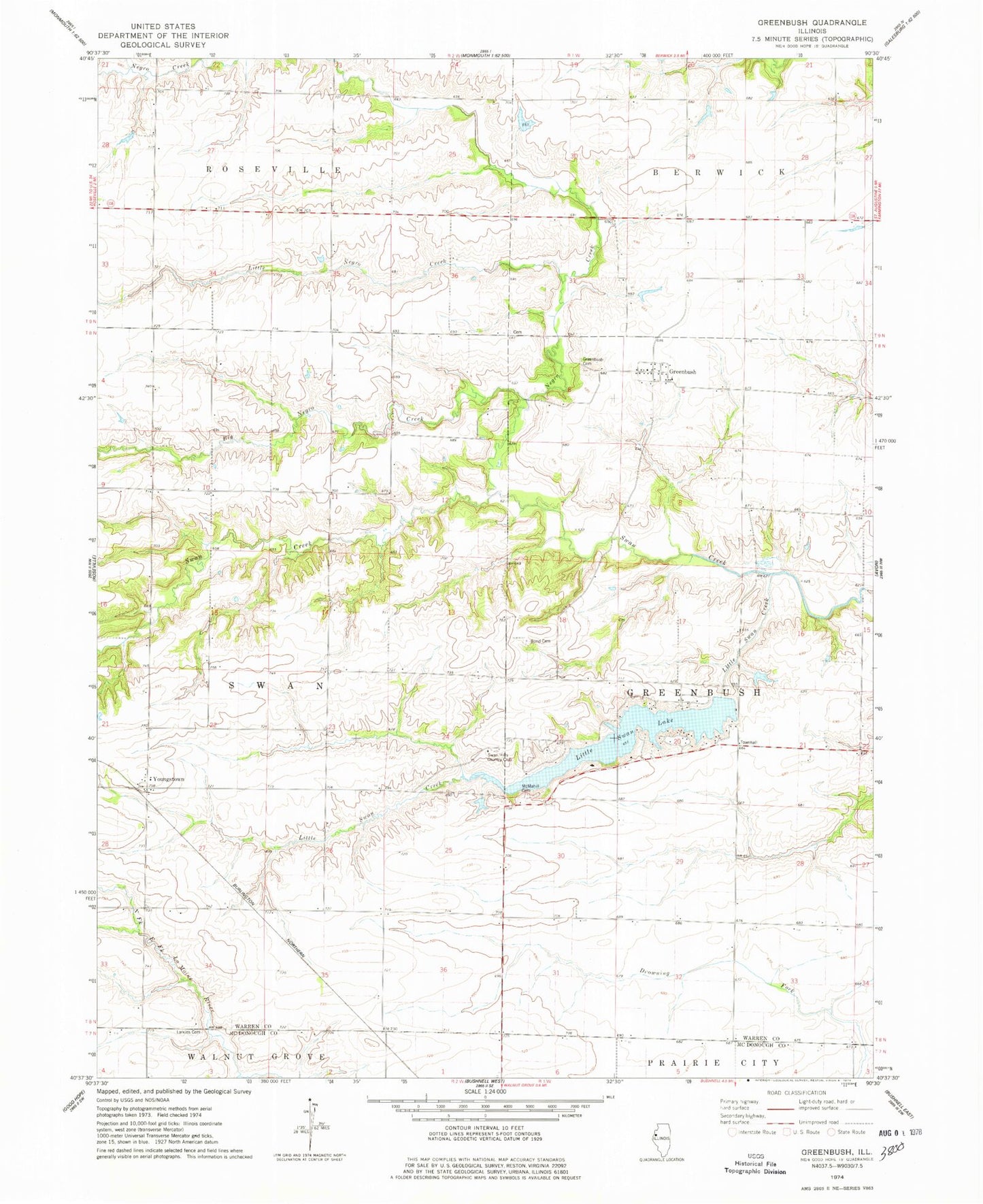 Classic USGS Greenbush Illinois 7.5'x7.5' Topo Map Image