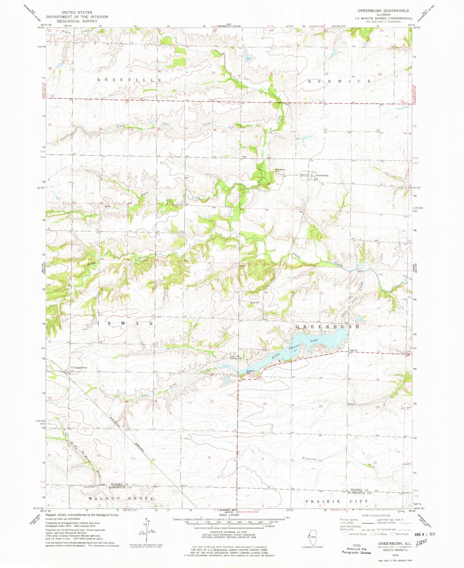 Classic USGS Greenbush Illinois 7.5'x7.5' Topo Map Image
