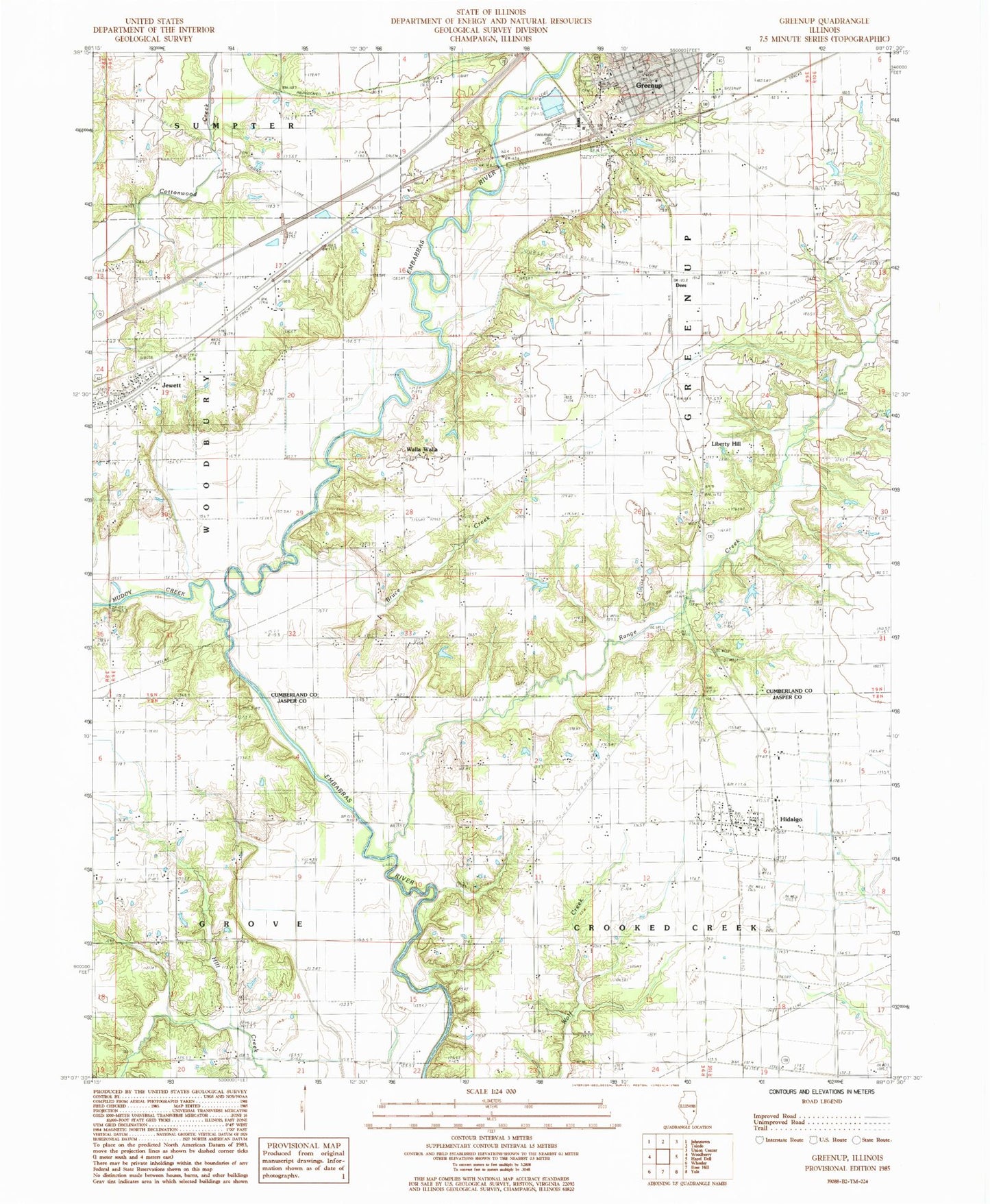 Classic USGS Greenup Illinois 7.5'x7.5' Topo Map Image