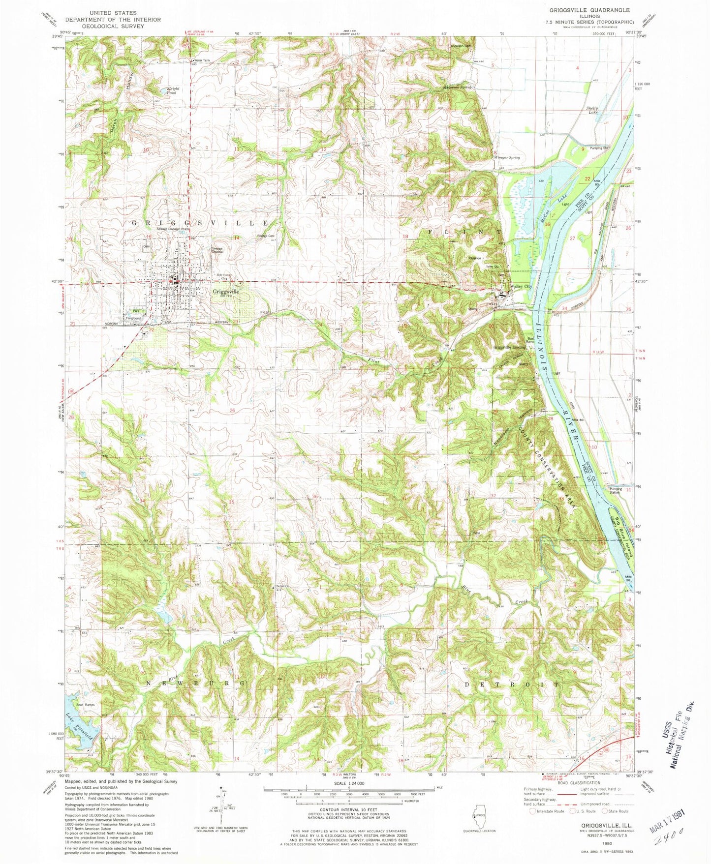 Classic USGS Griggsville Illinois 7.5'x7.5' Topo Map Image
