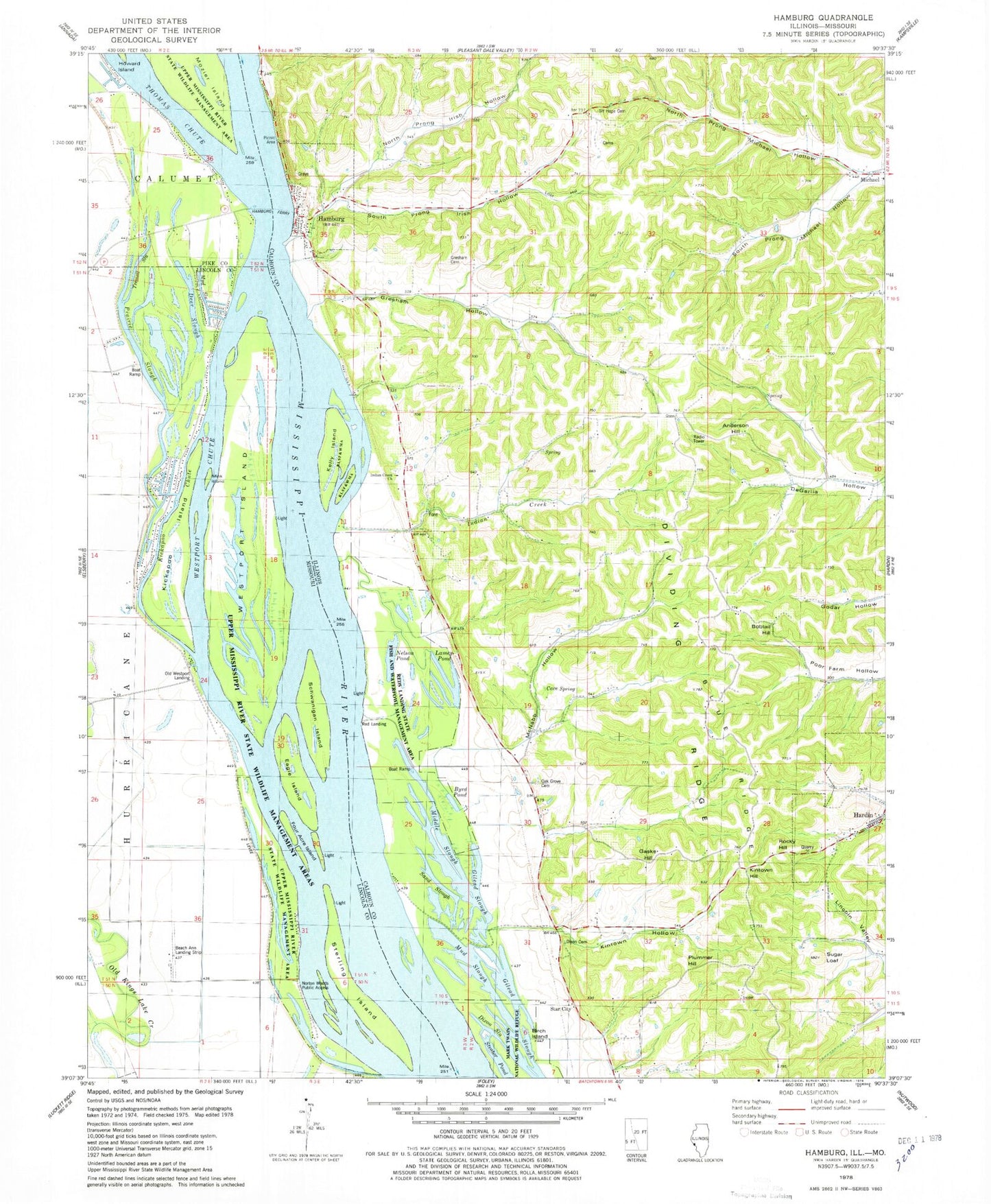 Classic USGS Hamburg Illinois 7.5'x7.5' Topo Map Image
