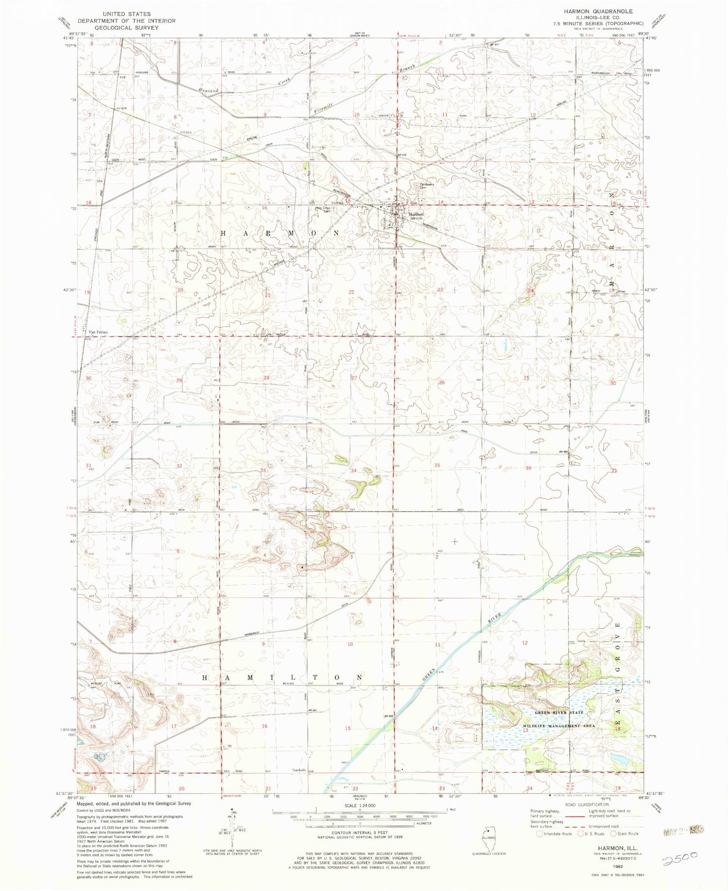 Classic USGS Harmon Illinois 7.5'x7.5' Topo Map Image