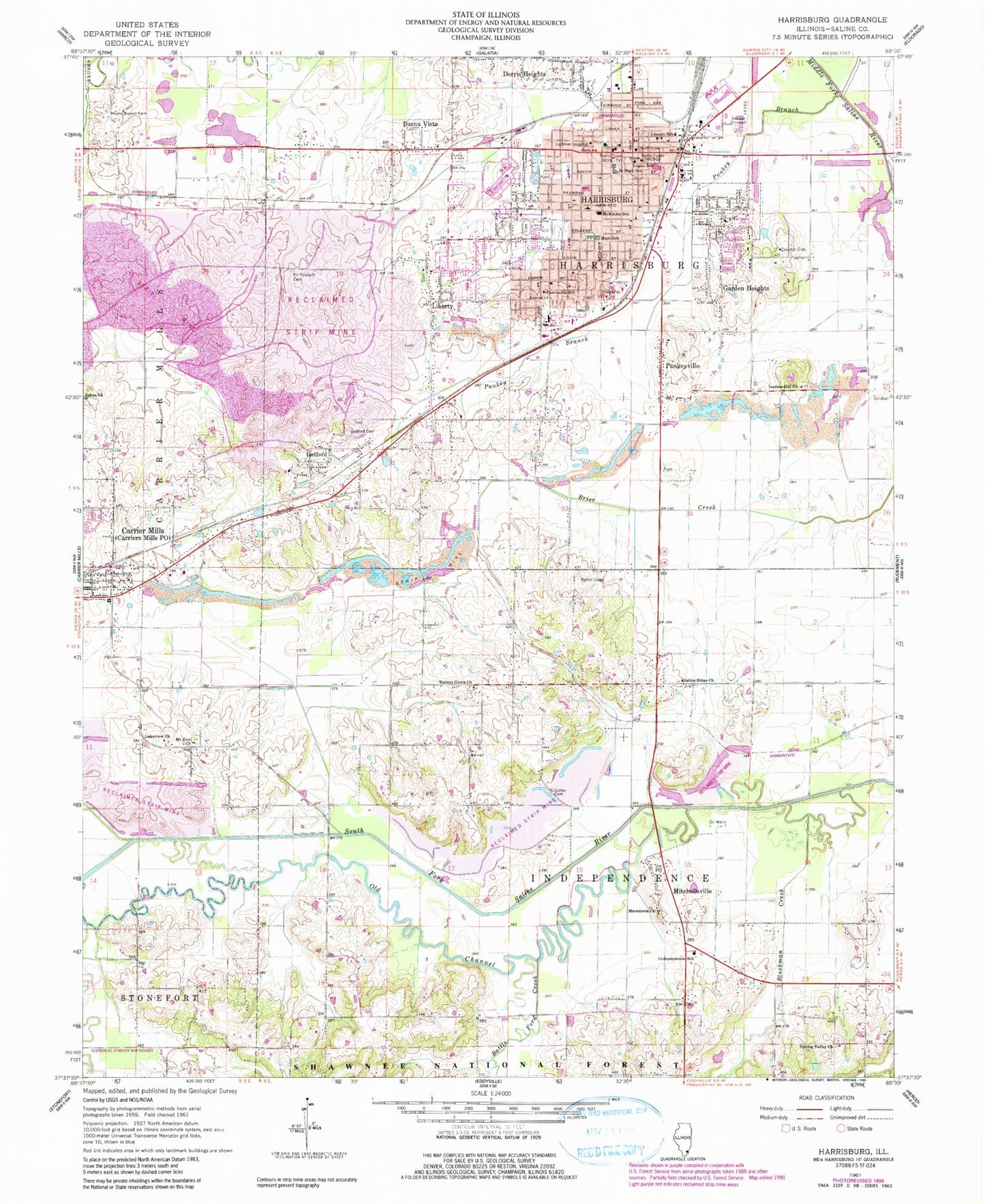 Classic USGS Harrisburg Illinois 7.5'x7.5' Topo Map Image