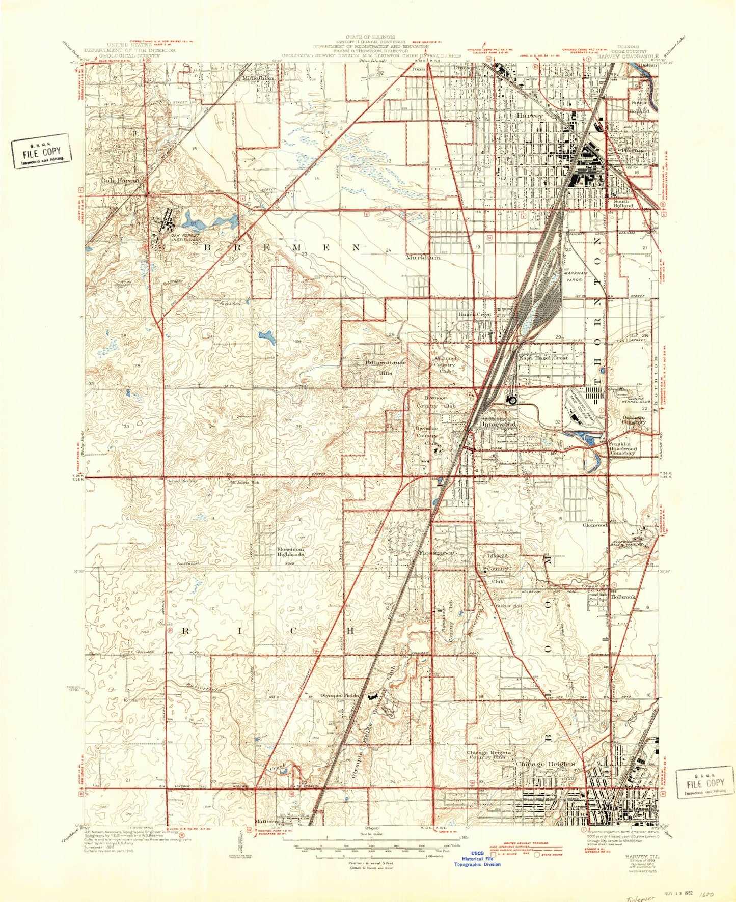 Classic USGS Harvey Illinois 7.5'x7.5' Topo Map Image