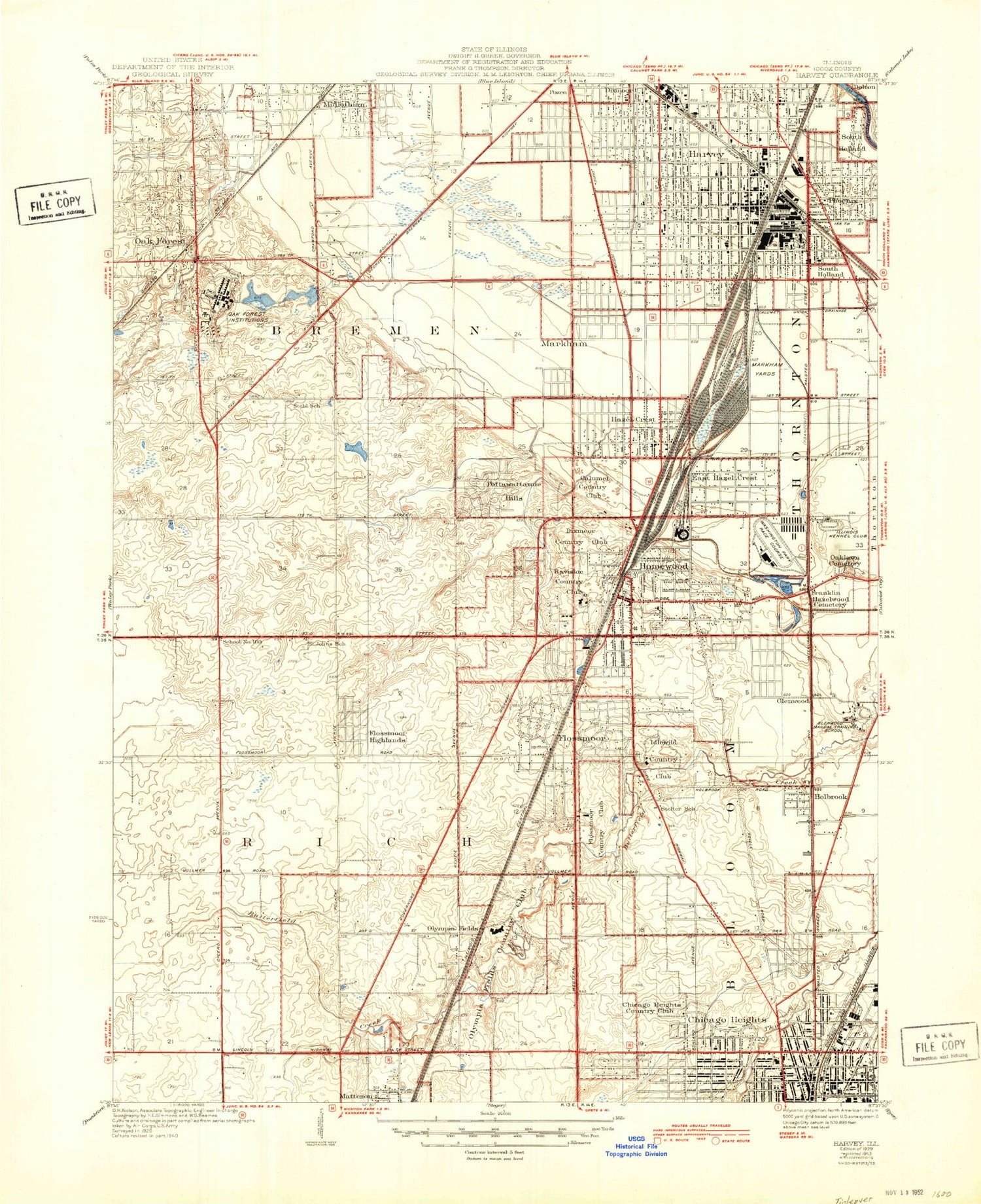 Classic USGS Harvey Illinois 7.5'x7.5' Topo Map Image