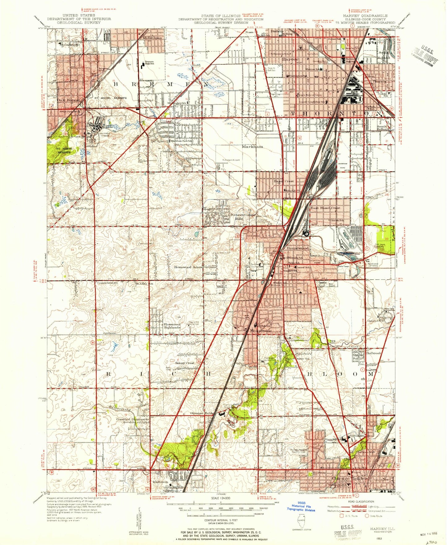 Classic USGS Harvey Illinois 7.5'x7.5' Topo Map Image