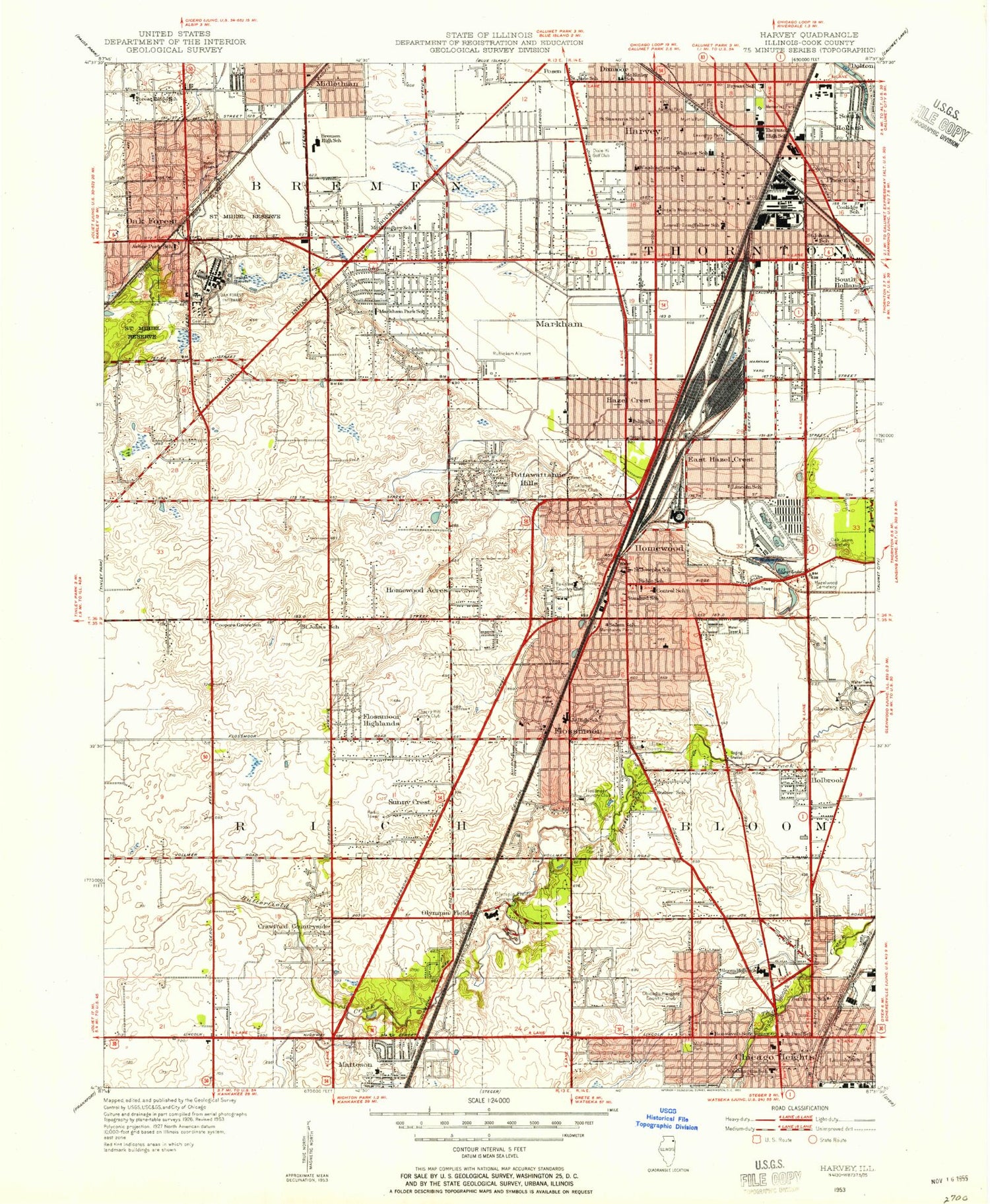 Classic USGS Harvey Illinois 7.5'x7.5' Topo Map Image