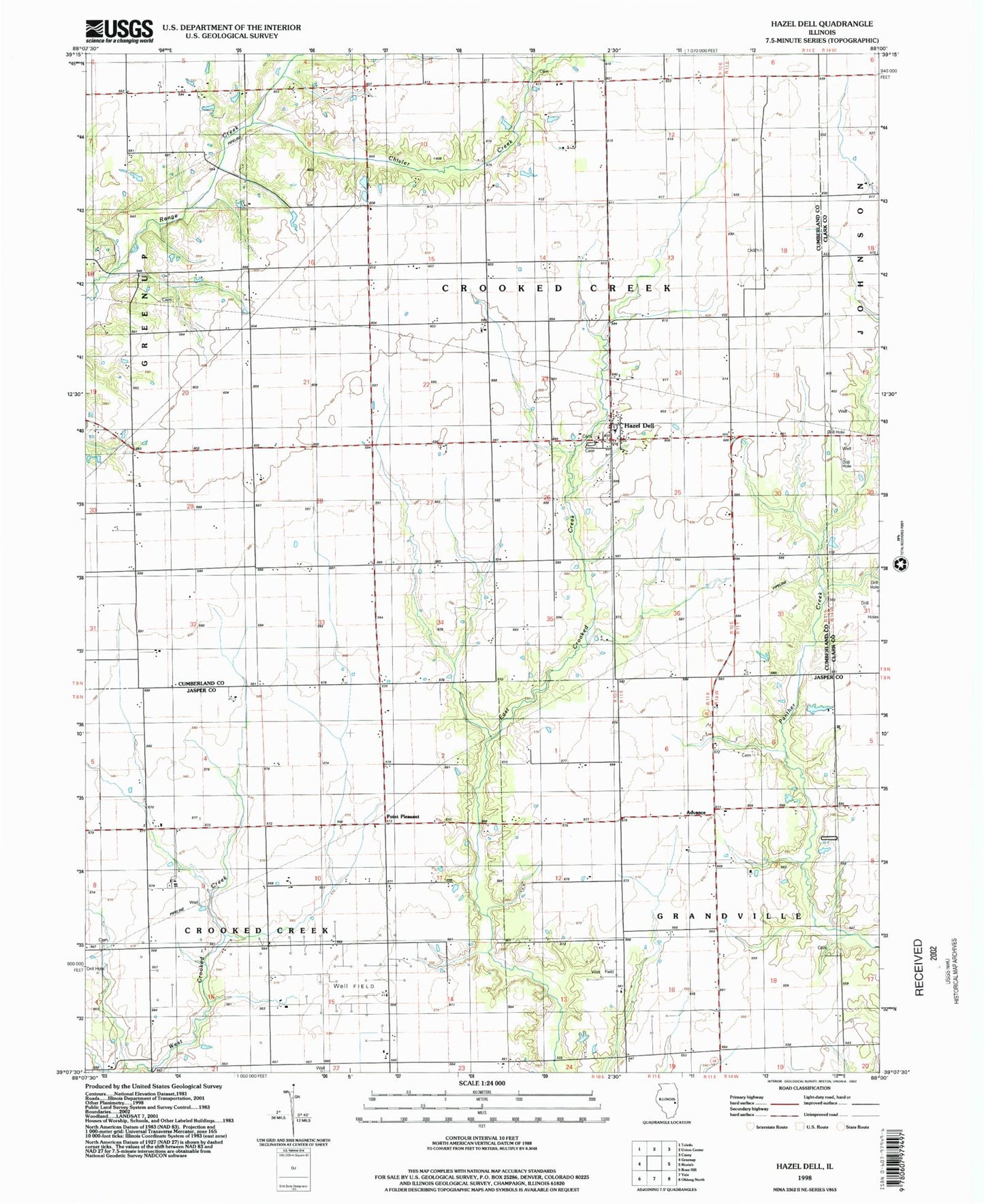 Classic USGS Hazel Dell Illinois 7.5'x7.5' Topo Map Image