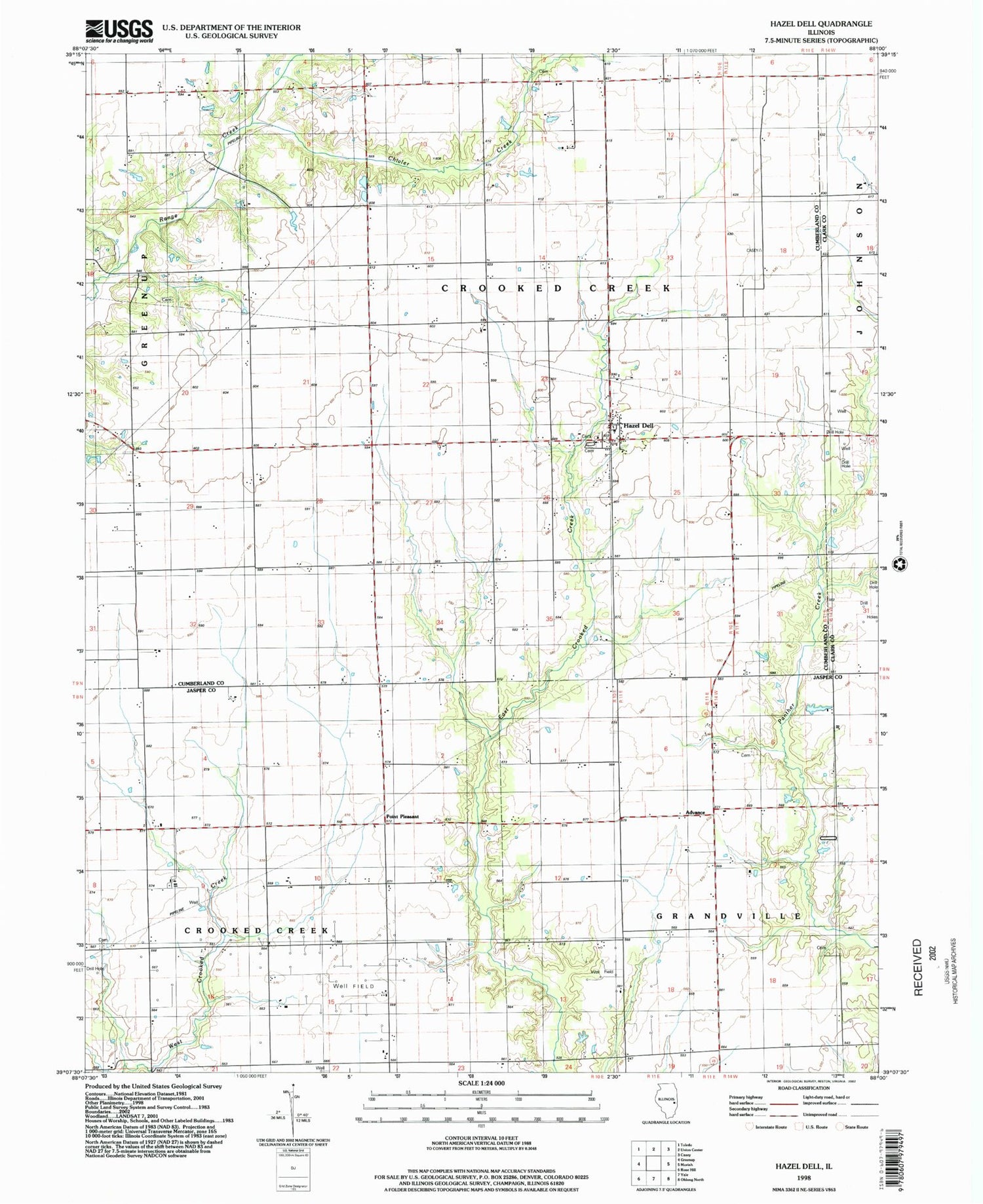 Classic USGS Hazel Dell Illinois 7.5'x7.5' Topo Map Image
