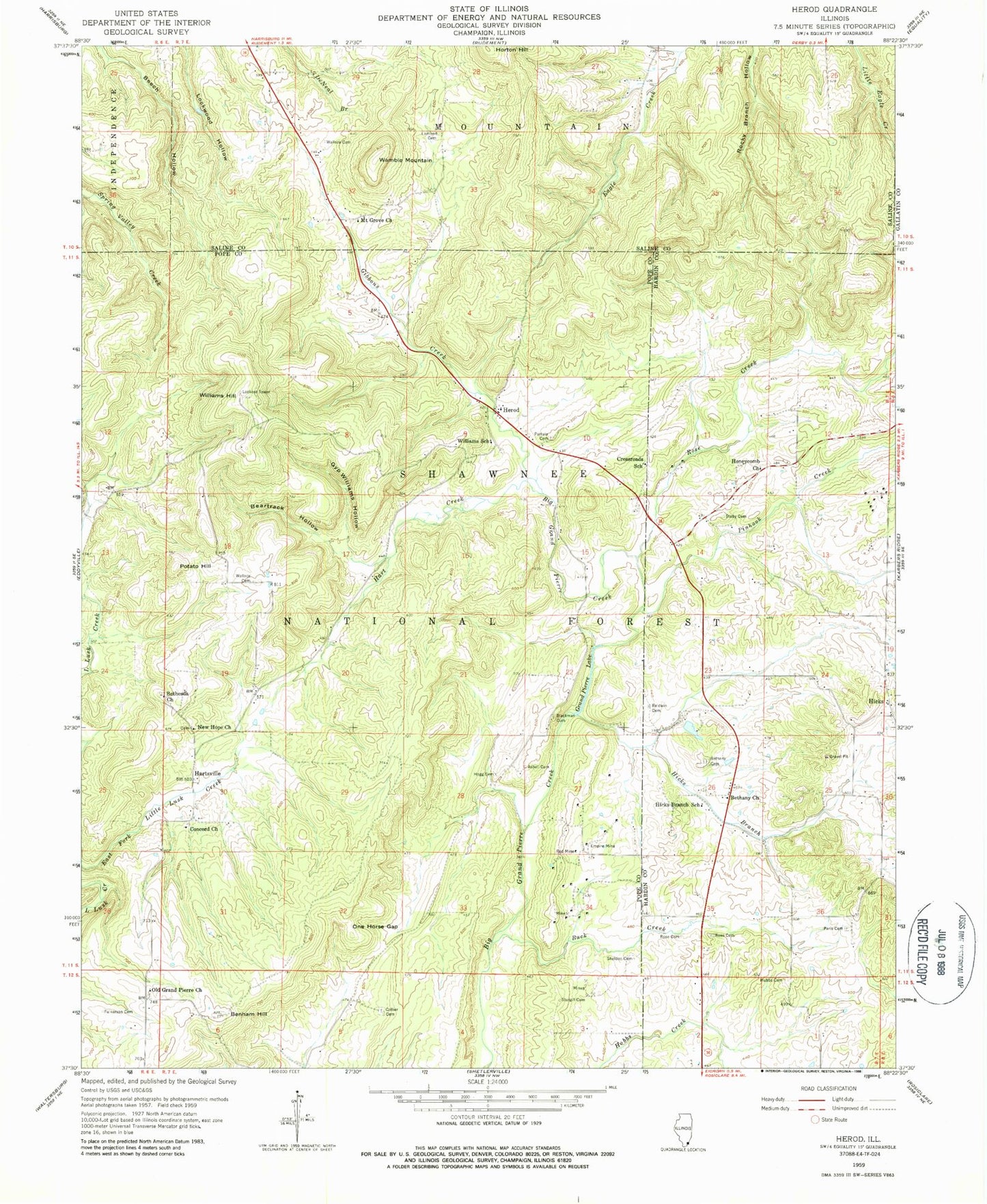 Classic USGS Herod Illinois 7.5'x7.5' Topo Map Image
