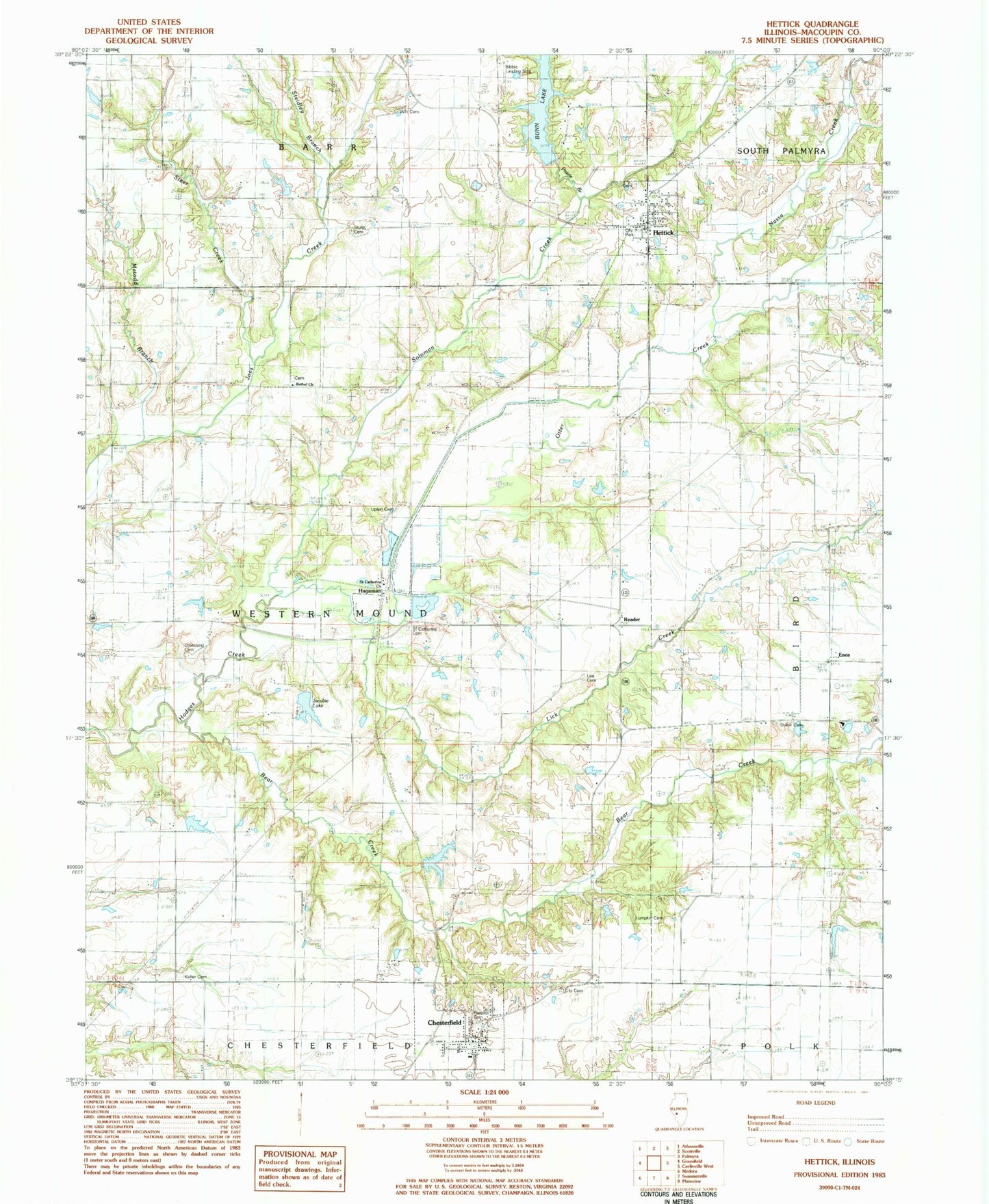 Classic USGS Hettick Illinois 7.5'x7.5' Topo Map Image