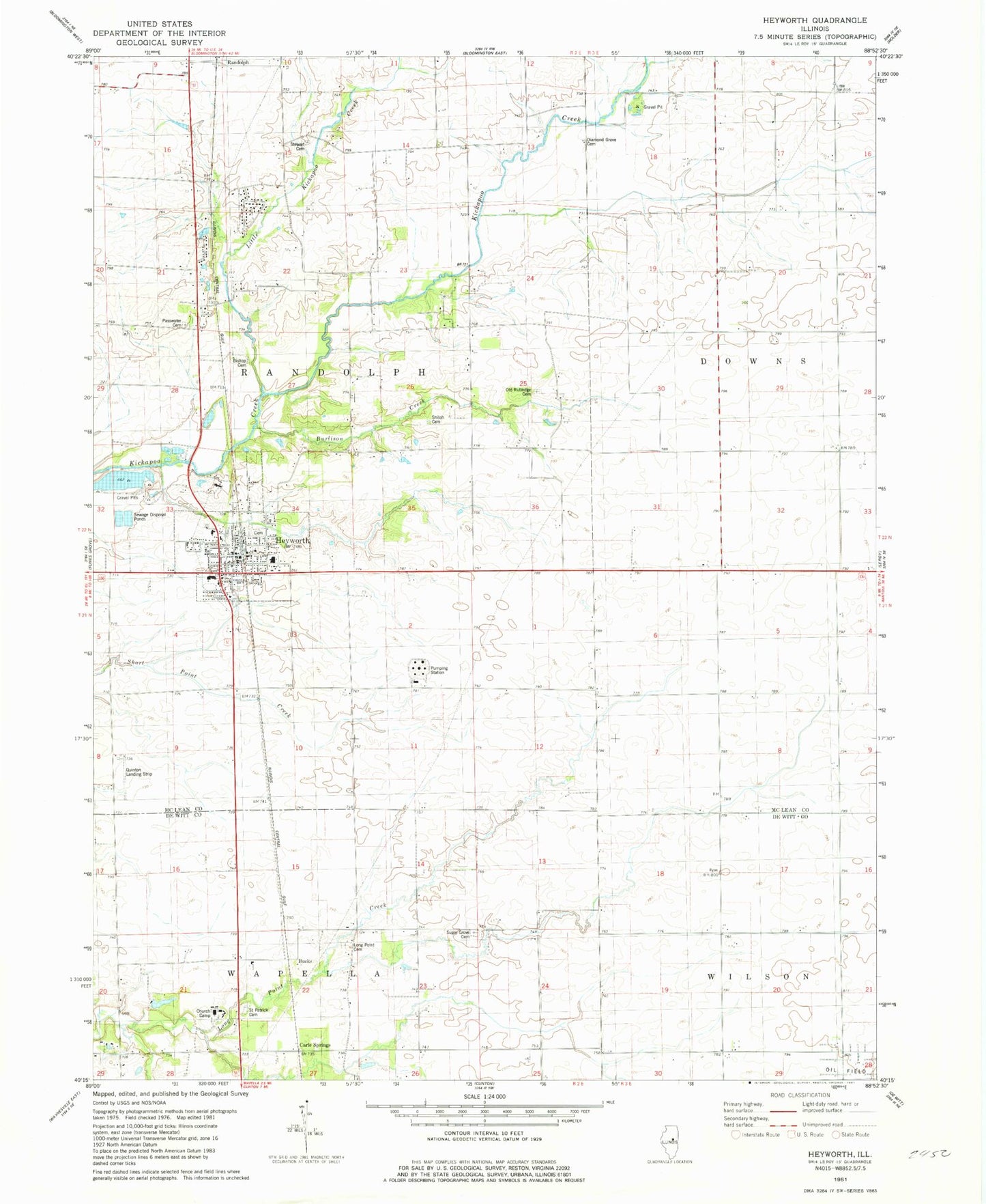 Classic USGS Heyworth Illinois 7.5'x7.5' Topo Map Image