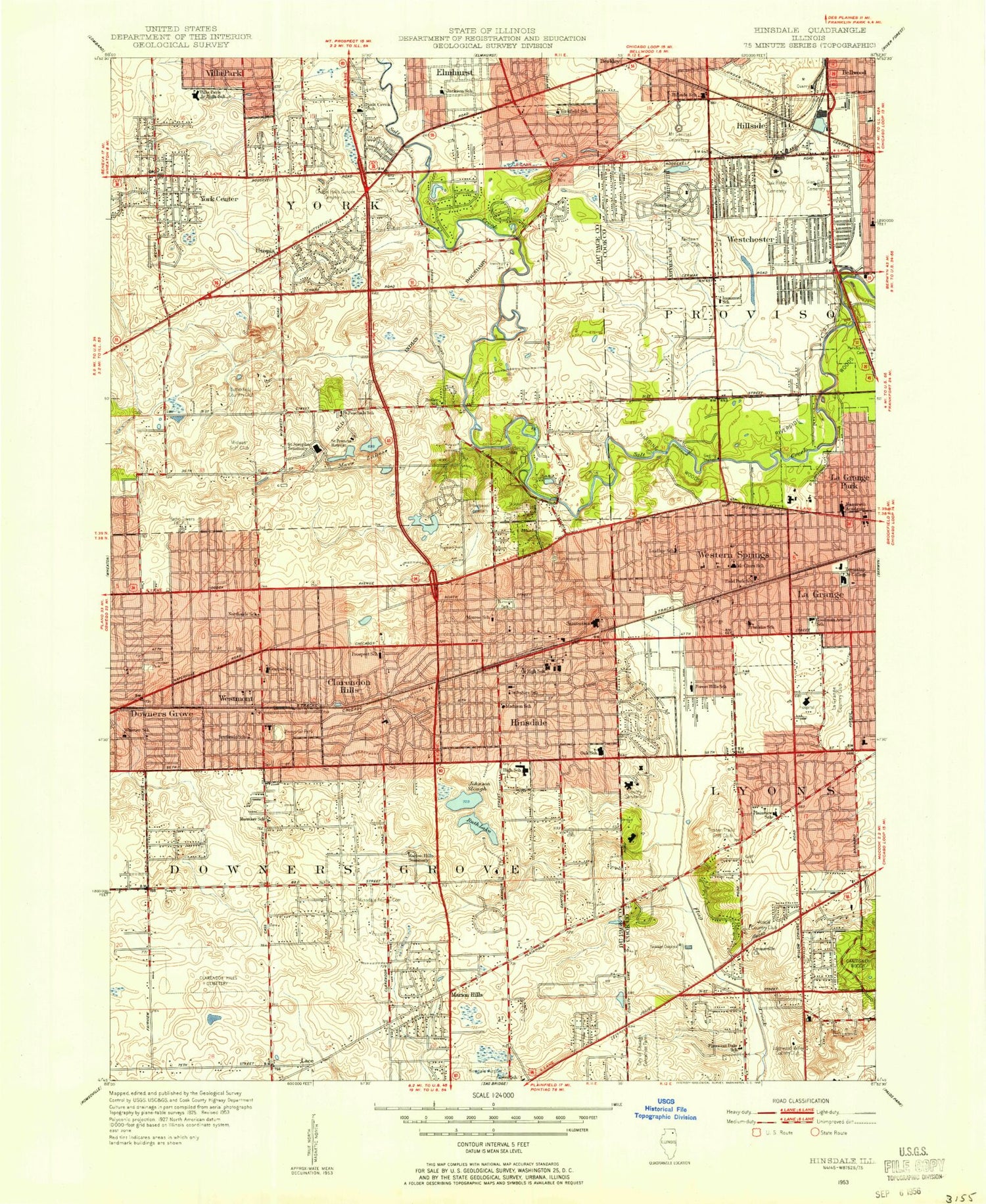 Classic USGS Hinsdale Illinois 7.5'x7.5' Topo Map Image